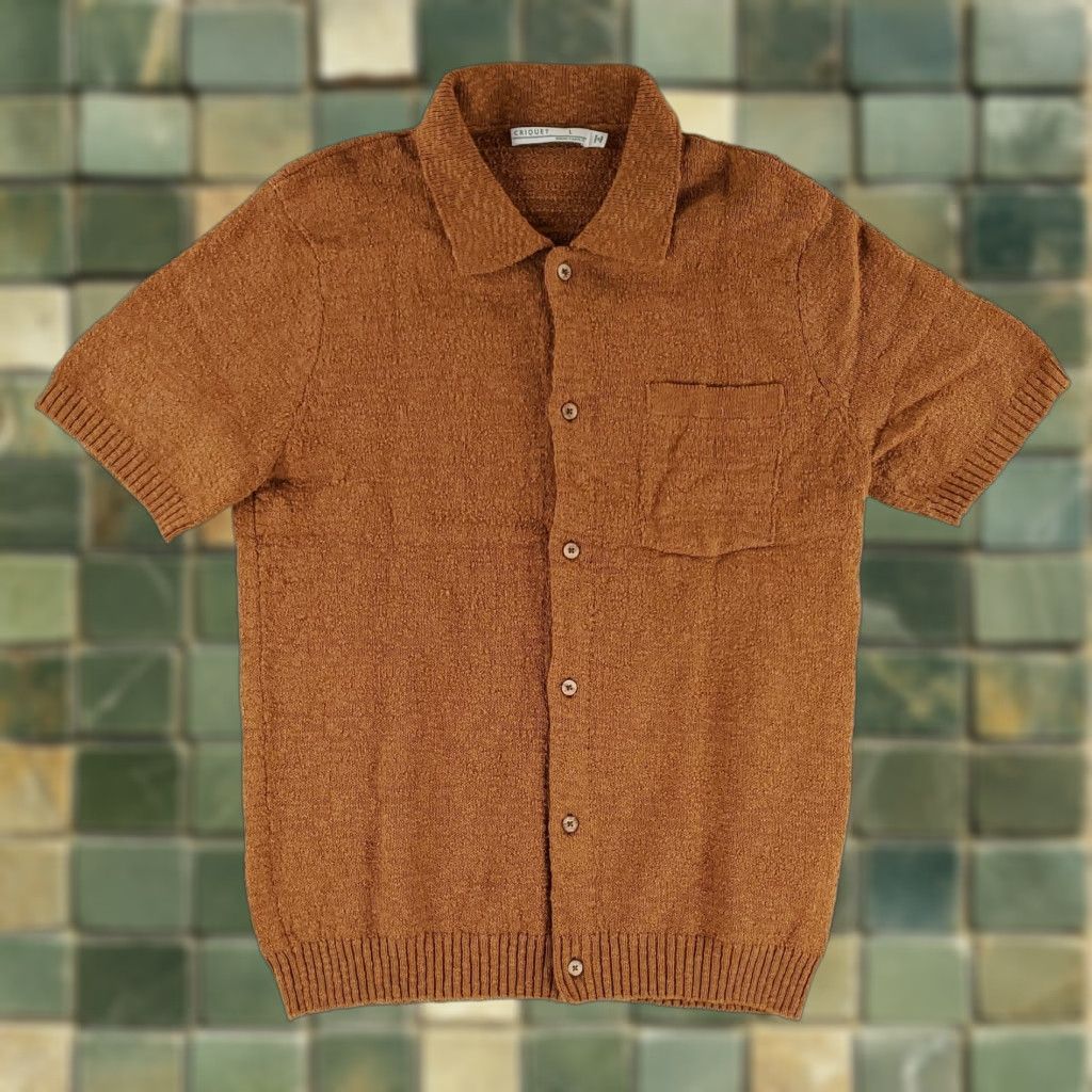 Vintage Criquet Shirt Mens L Short Sleeve Button Up Knit Textured Brown Size US L / EU 52-54 / 3 - 1 Thumbnail