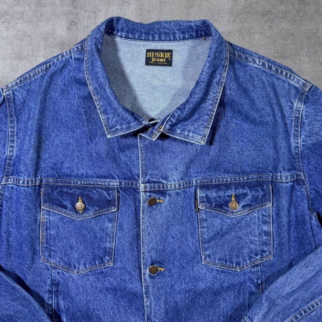 Denime VINTAGE Huskie Jeans Denim Jacket Made In Scotland Classic Blue 50 Large XL Bomber Jacket Men Blue Denim 26" 27.5" 26" Size US 33 - 3 Thumbnail