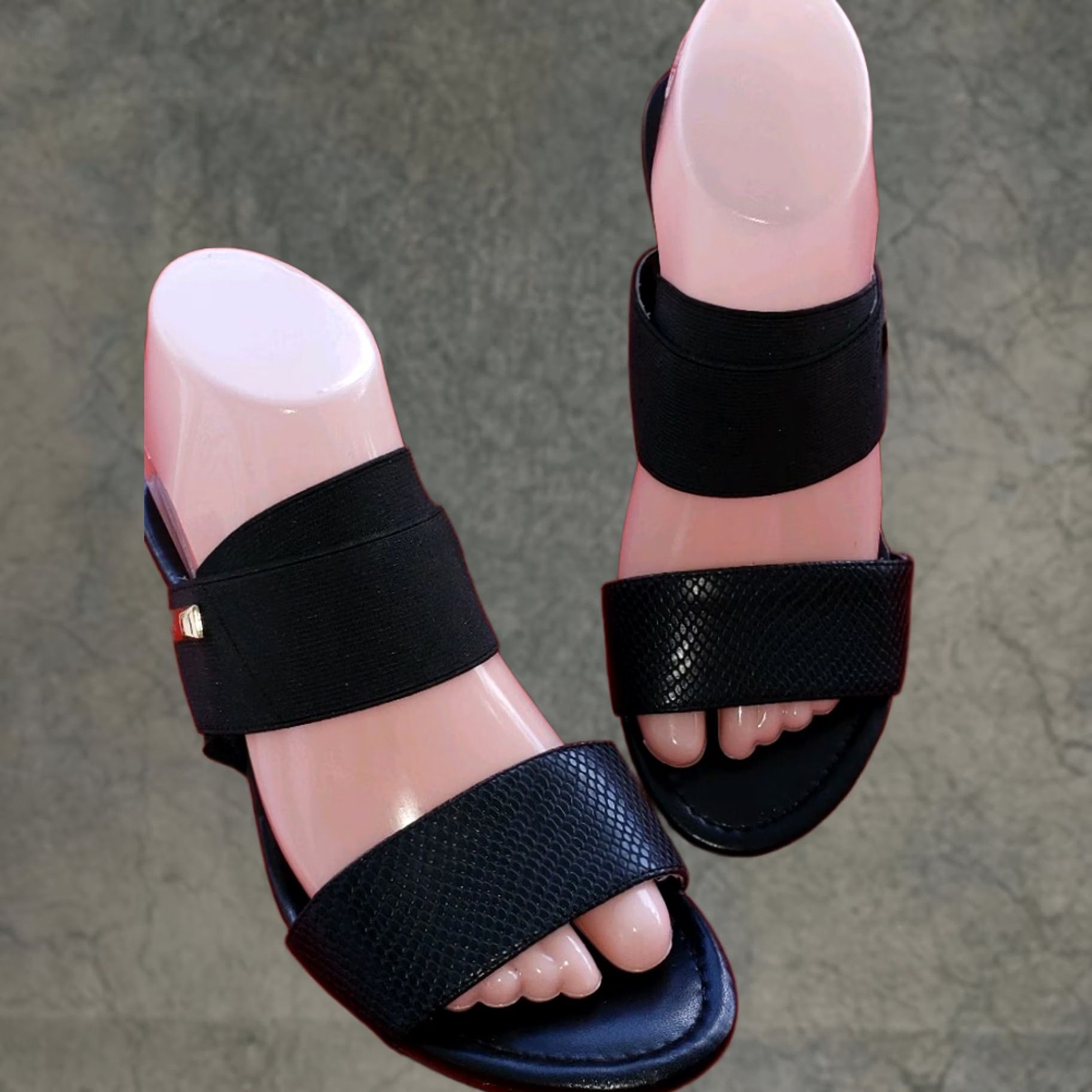 Calvin Klein Calvin Klein Women's Sandal Wedge Slide Black 7.5M Elastic Crossovers Gold Logo Shoes Size US 6 / IT 36 - 1 Thumbnail