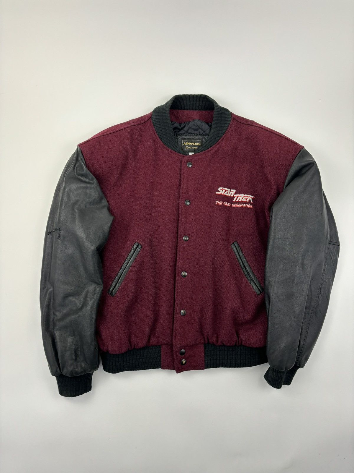 image of Leather Jacket x Varsity Jacket Leather Star Trek Uss Enterprise Ncc-1701-D Varsity Jacket in Black