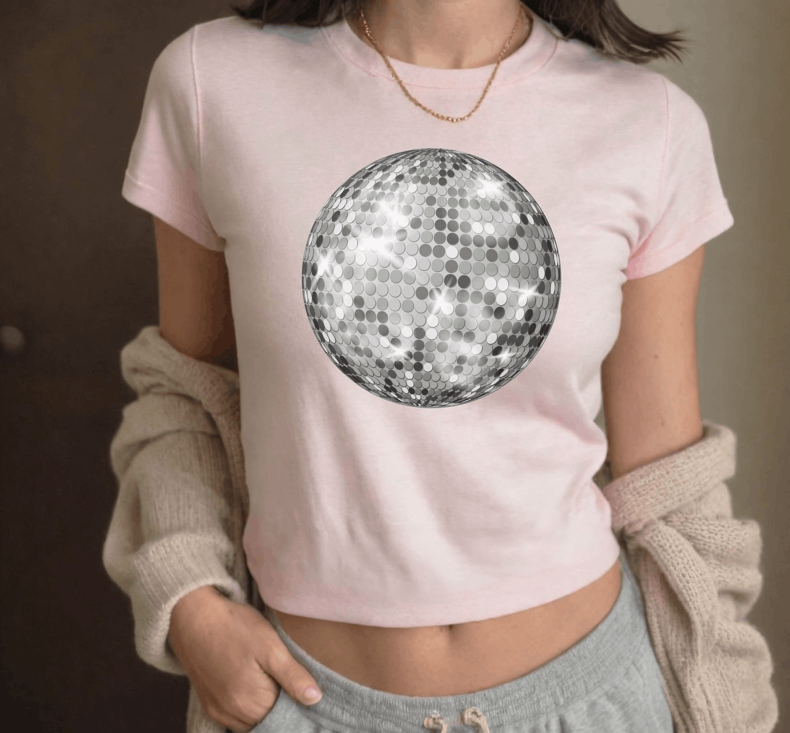 Other Mirrorball Baby Tee – Y2K Disco Graphic Baby Tee Size M / US 6-8 / IT 42-44 - 1 Thumbnail