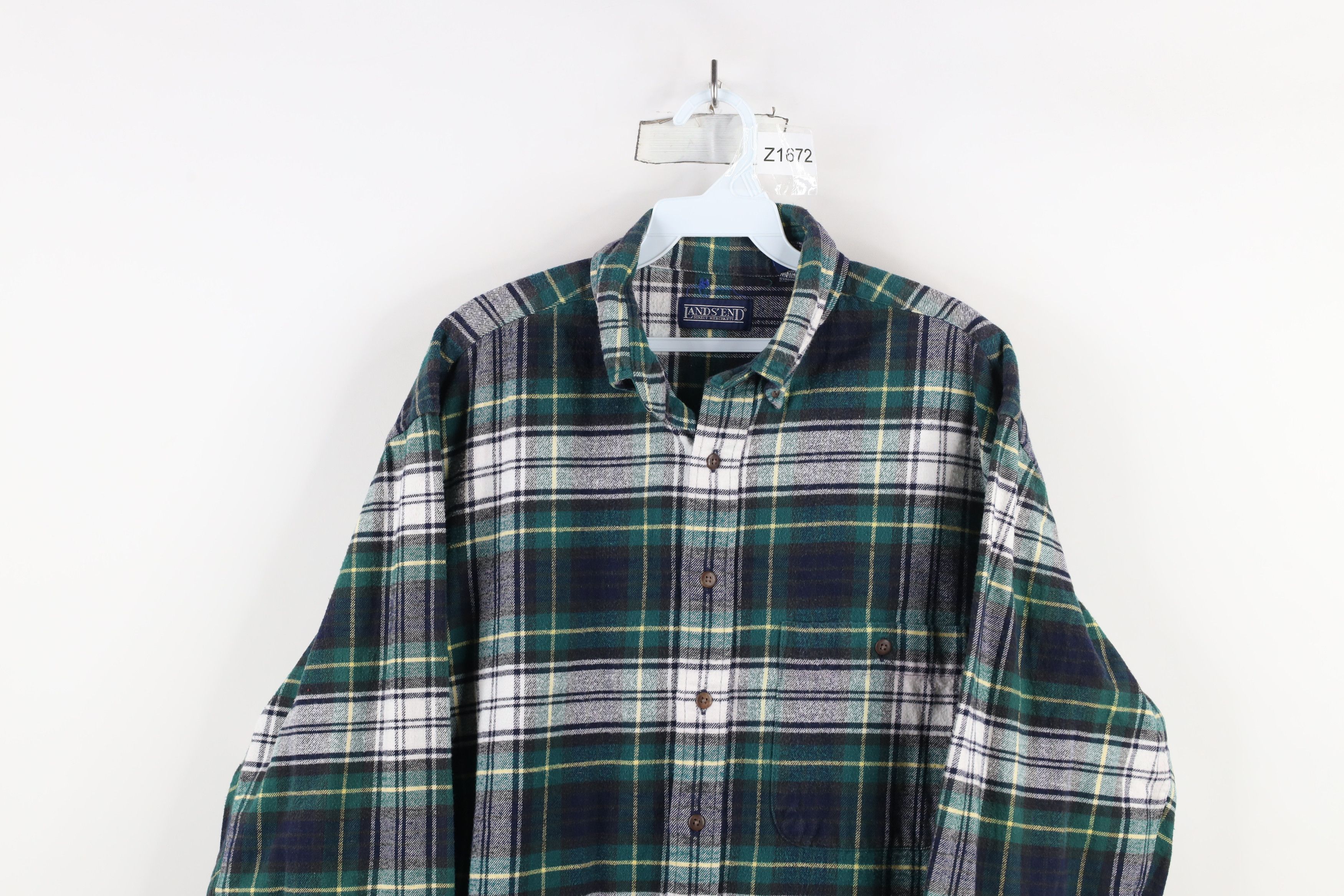 Lands' End × Vintage Vintage 90s Lands End Flannel Collared Button Down Shirt Size US L / EU 52-54 / 3 - 2 Thumbnail