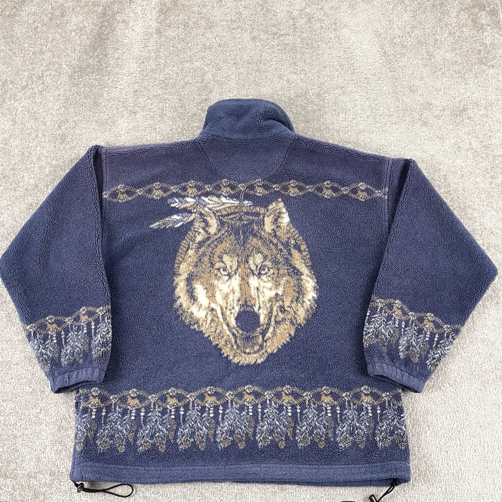 Native VINTAGE Sweater Adult Men Large Blue Fleece Wolves Native Tribal Nature Full Zip Men Size US L / EU 52-54 / 3 - 2 Thumbnail