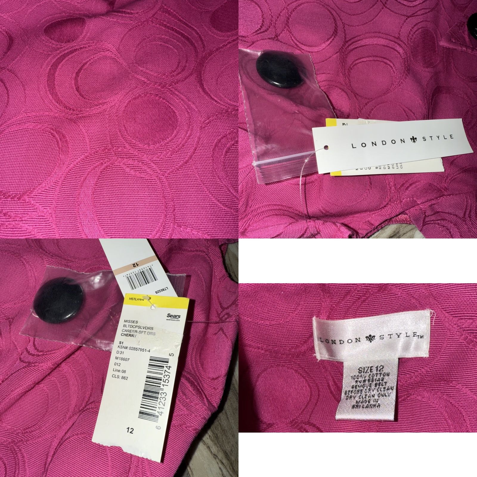 Pinko London Style Women’s Dress Misses Cherry Pink Size 12 Textured Circles A-Line Sleeveless NWT Size XL / US 12-14 / IT 48-50 - 8 Thumbnail