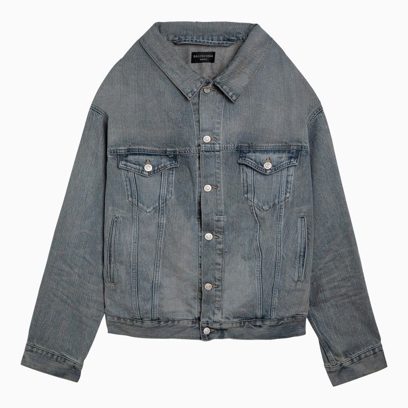image of Balenciaga Off Shoulder Light Blue Denim Jacket, Women's (Size Medium)