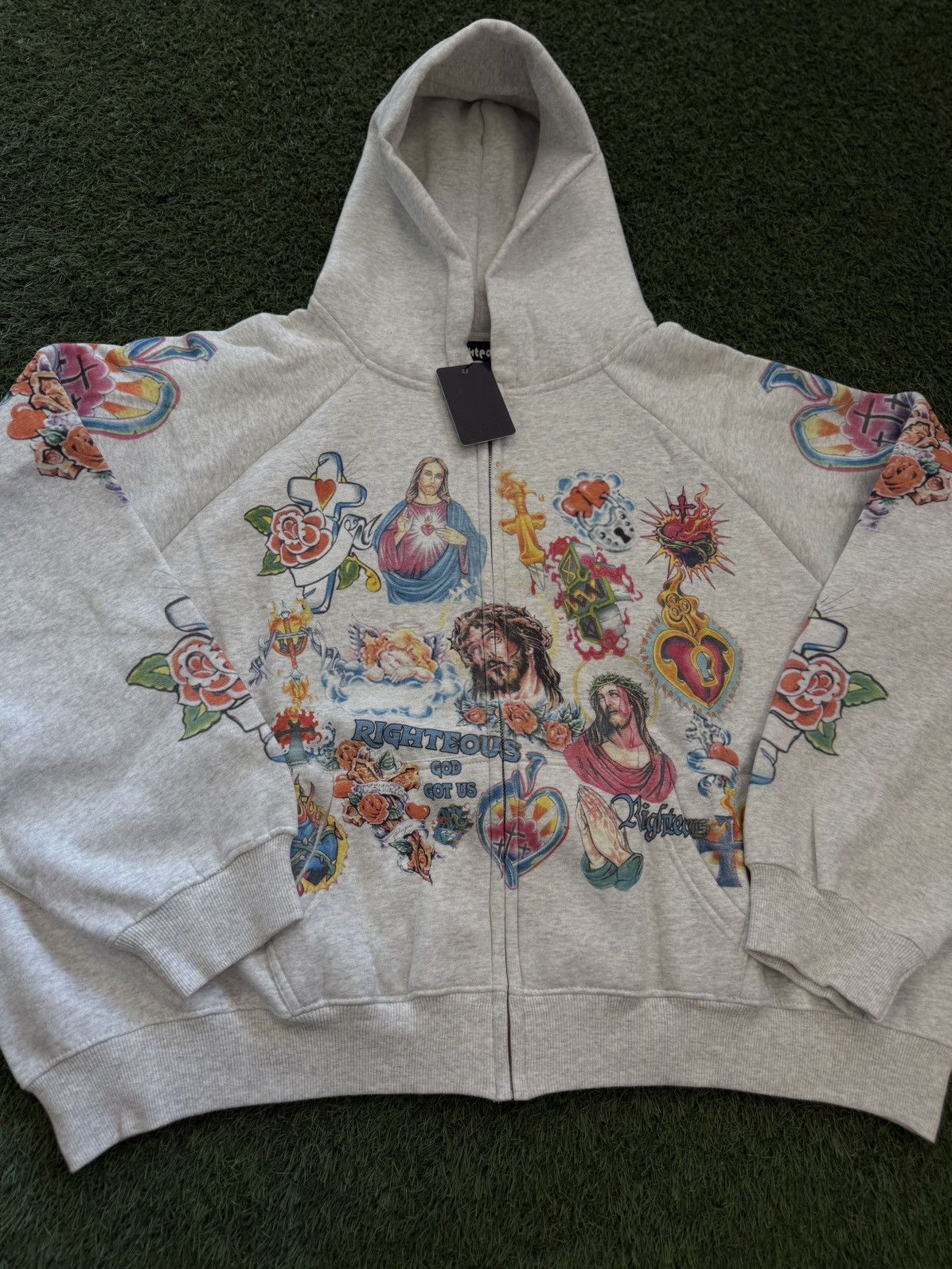 Japanese Brand × Vintage We Are Righteous Grey Zip Up Hoodie Size XL (NEW) Size US XL / EU 56 / 4 - 4 Thumbnail