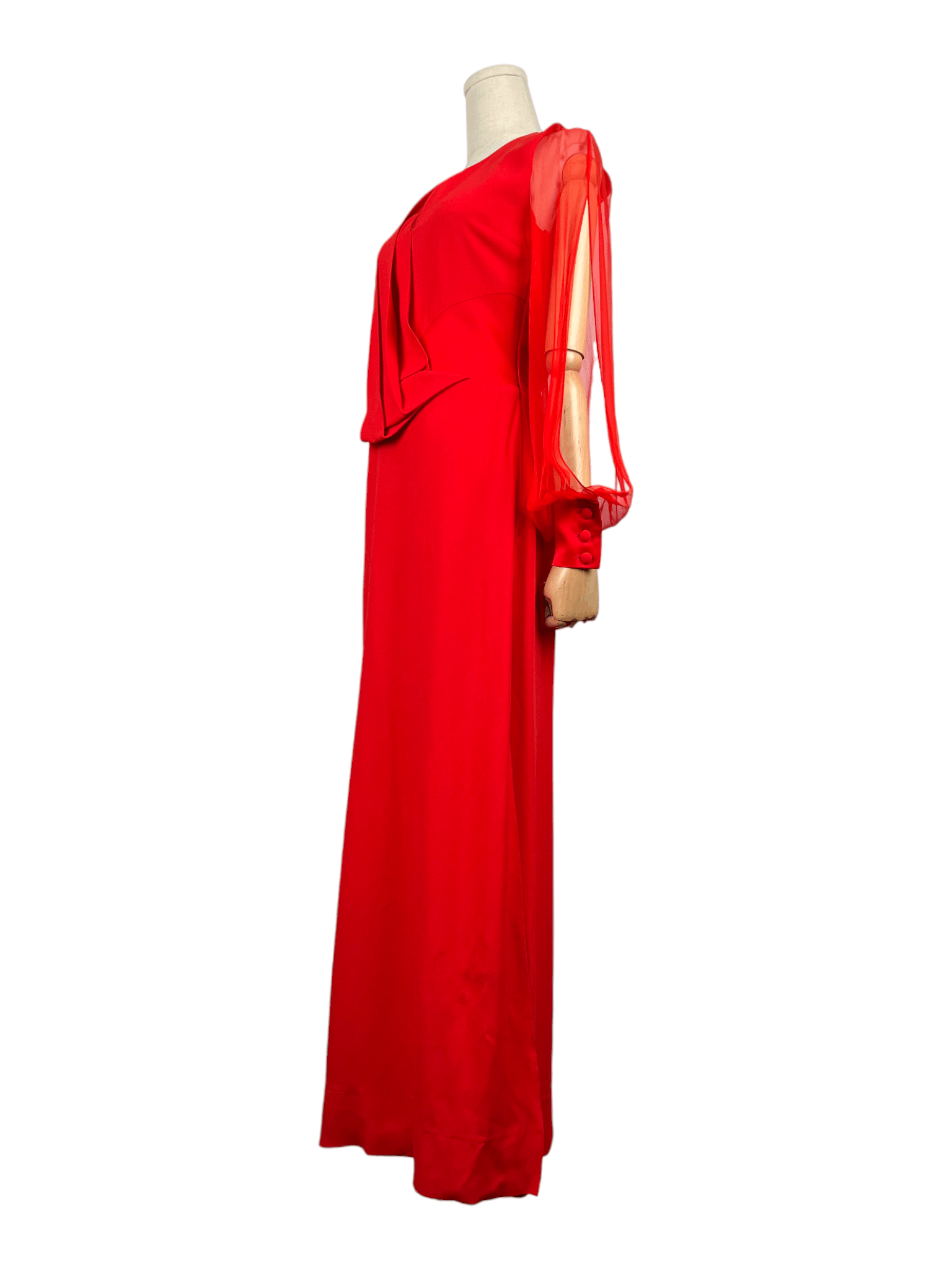 Valentino Lanvin Red Sheer And Open Long Sleeves Draped Long Dress Size XXS / US 00 / IT 34 - 3 Thumbnail