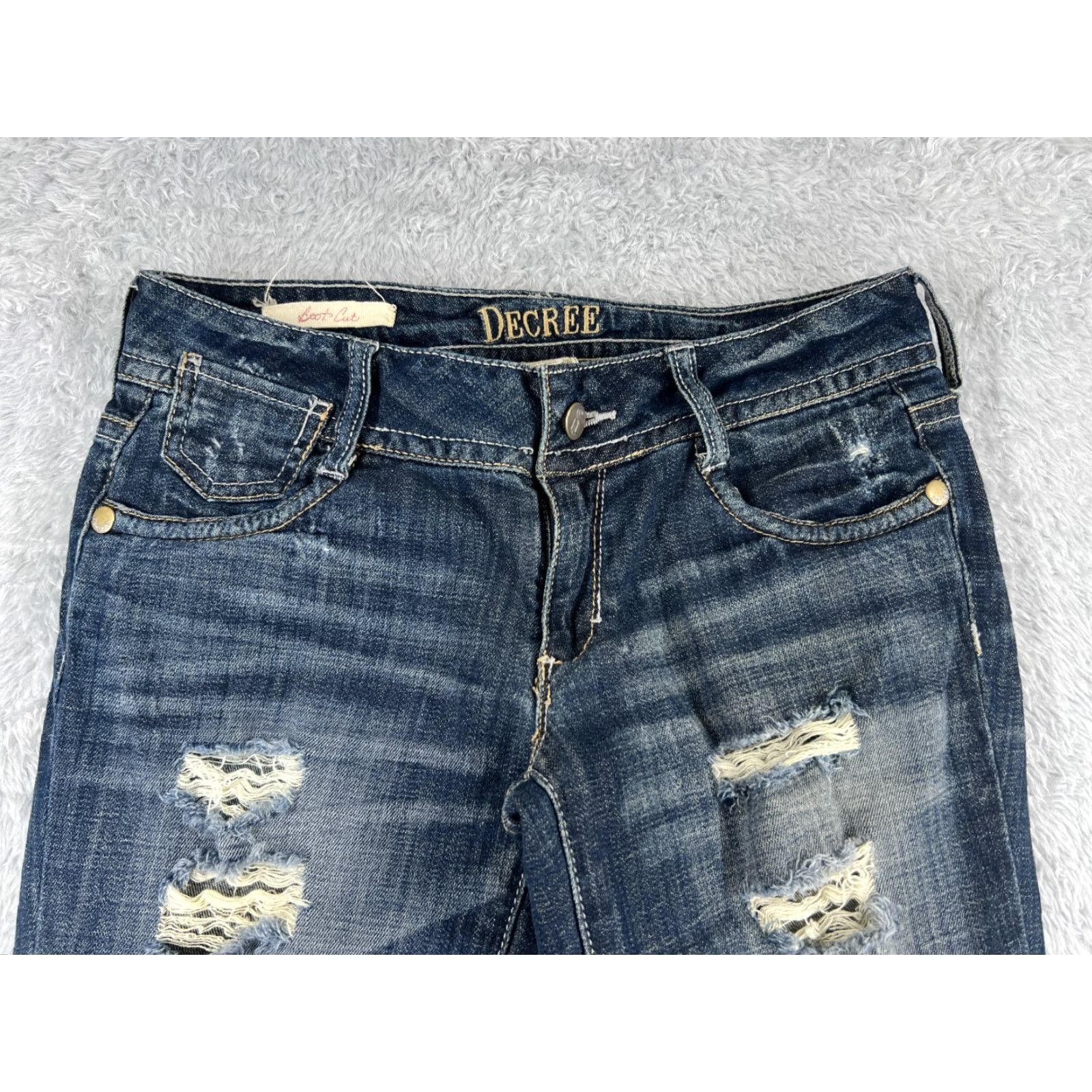 Decree Decree Jeans Womens Denim Bootcut Blue 28x31 5 Pocket Embroidered Regular Waist Cotton Blend Low Rise Zip Size 5 Jeans Mens? Size 27" / US 4 / IT 40 - 4 Thumbnail