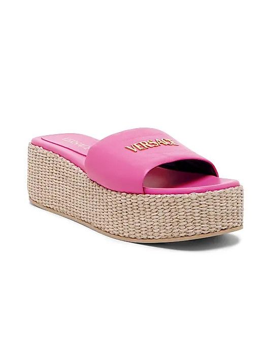 Versace os11x0326 Leather & Raffia Platform Sandals in Pink Size US 6 / IT 36 - 3 Thumbnail