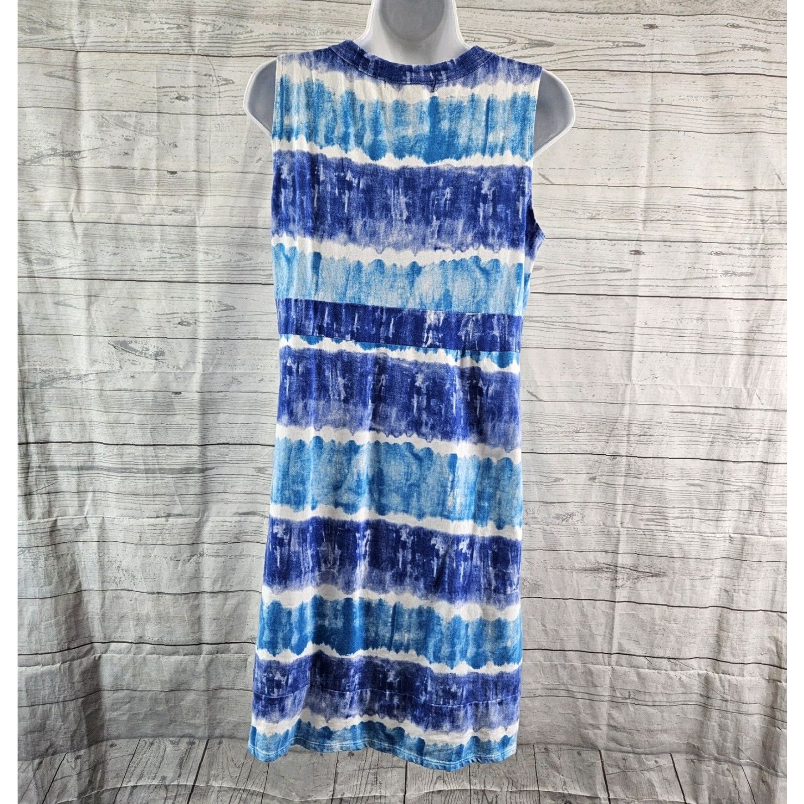 Calvin Klein CALVIN KLEIN JEANS Dress Womens V-Neck Sleeveless A-Line Cotton Blue White Medium Short Dress Size 32" / US 10 / IT 46 - 4 Thumbnail