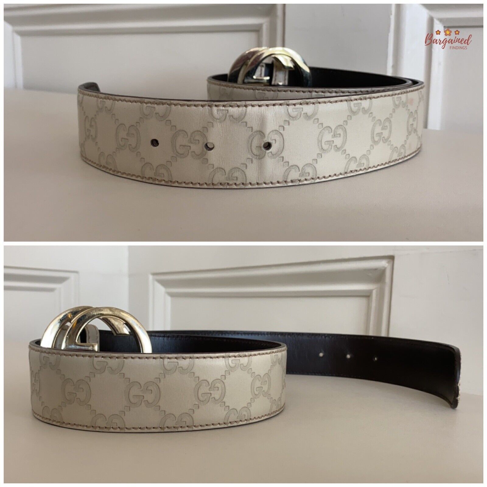 Gucci Gucci Cream Guccissima Leather Gold Interlocking Buckle Belt Size 28 - 2 Thumbnail