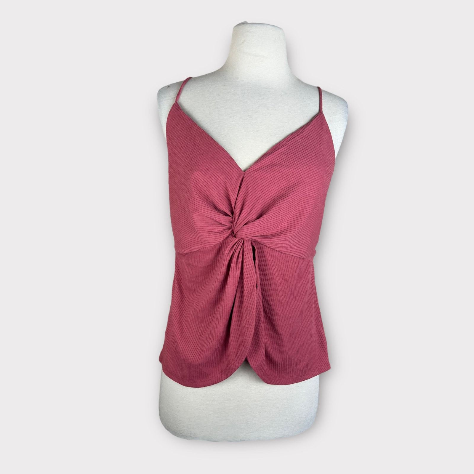 Nordstrom Socialite Front Twist Knot Ribbed Tank Top Coral Pink Size L / US 10 / IT 46 - 3 Thumbnail
