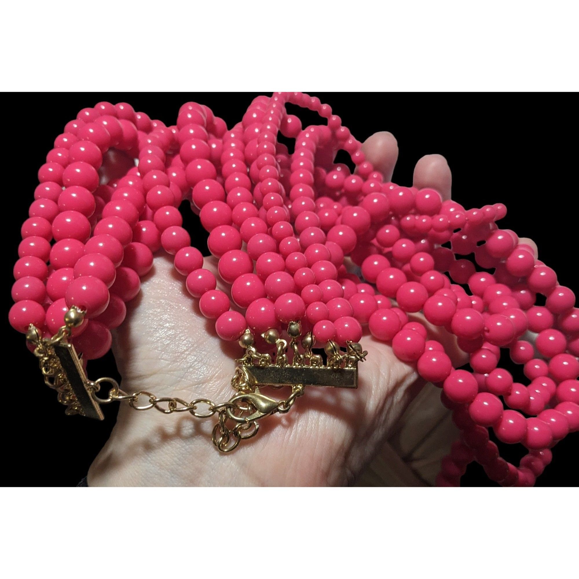 Other Multi-Strand Pink Beaded Necklace With Gold Clasp Size ONE SIZE - 3 Thumbnail