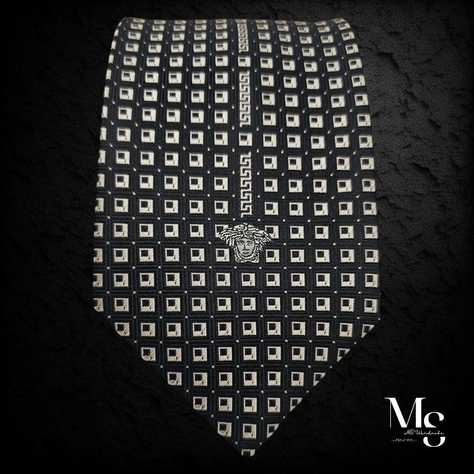 Versace GIANNI VERSACE Black Geometric Baroque Medusa Italy Silk Tie Size ONE SIZE - 5 Thumbnail