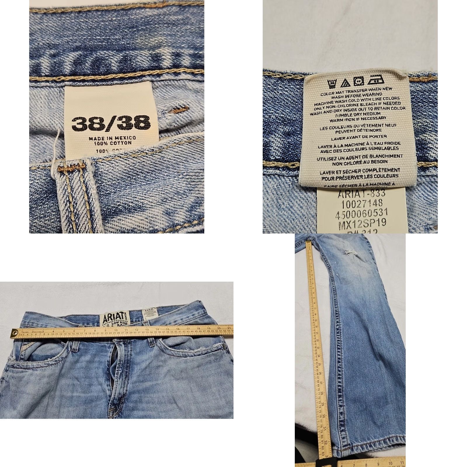 Ariat Ariat Men's Jeans Bootcut Low Rise Distressed Cowboy Denim Blue 38x38 Size US 38 / EU 54 - 8 Thumbnail