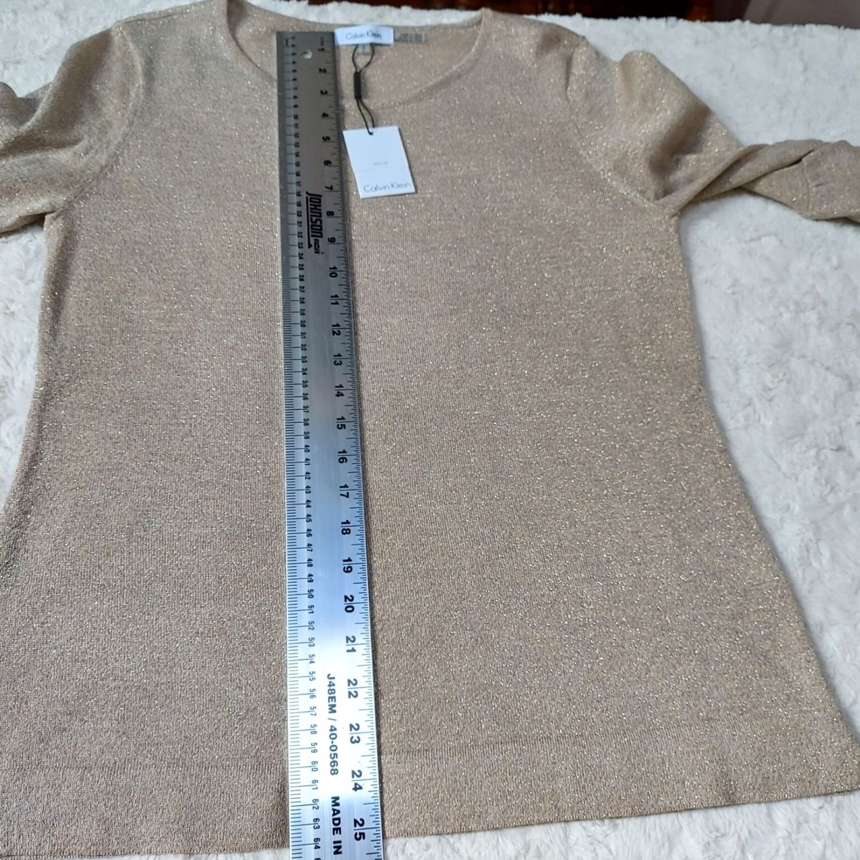 Calvin Klein Calvin Klein Womens Knit Metallic Bell Sleeves Sweater Medium Tan Pullover New Size M / US 6-8 / IT 42-44 - 5 Thumbnail