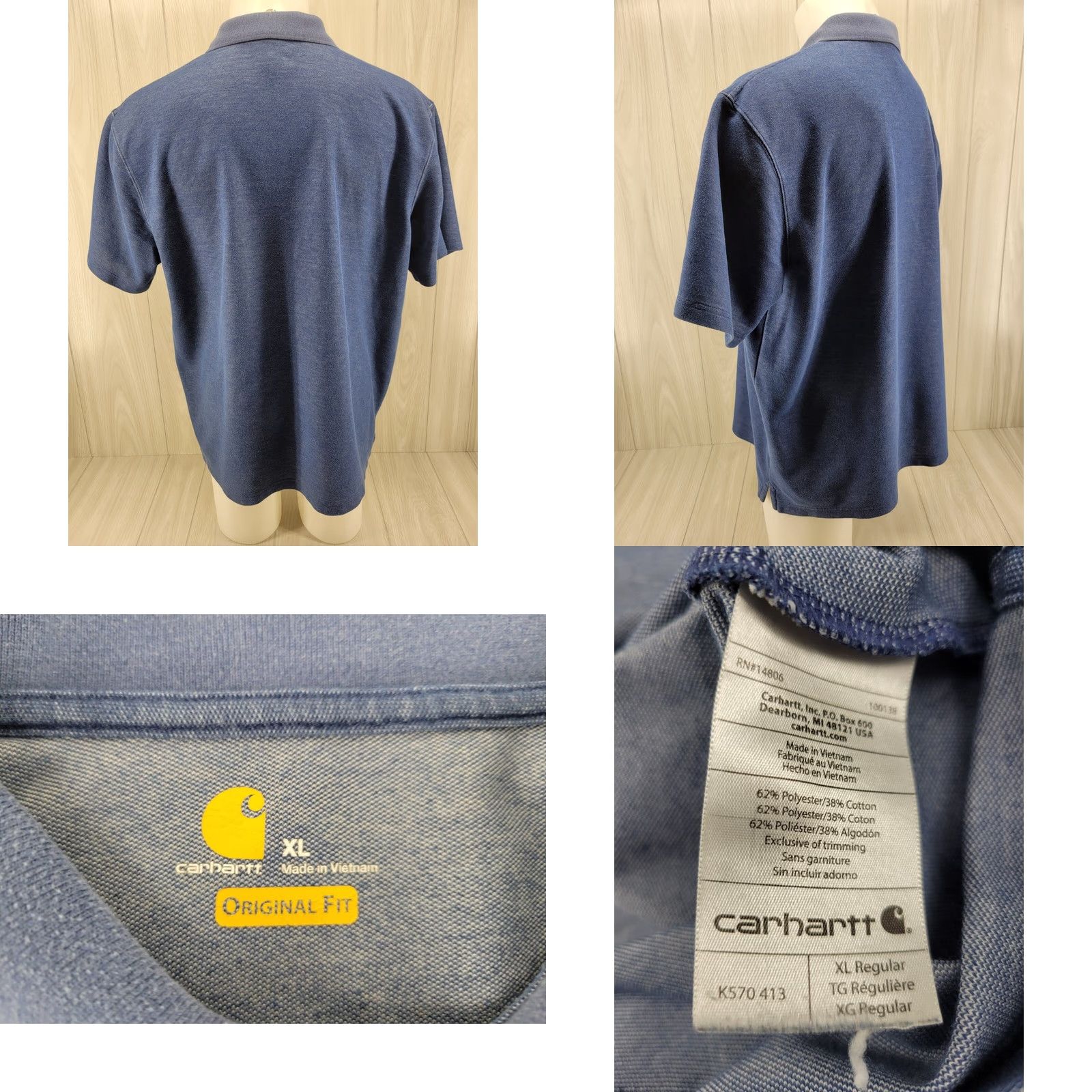 Carhartt Carhartt K570 Mens XL REG Blue Short Sleeve Polo Shirt Work Casual Pocket Shirt Size US XL / EU 56 / 4 - 8 Thumbnail
