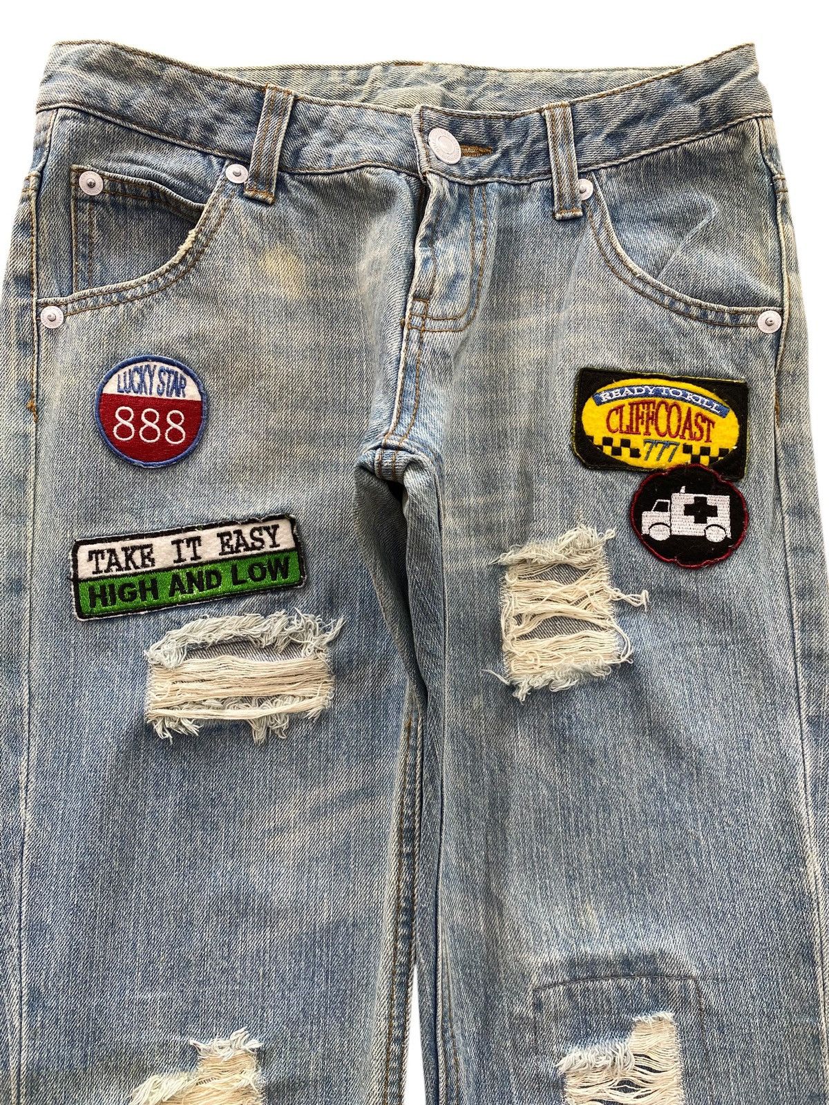 Japanese Brand Rote Rose Distressed Patch Work Style Straight Leg Jeans Size US 30 / EU 46 - 2 Thumbnail