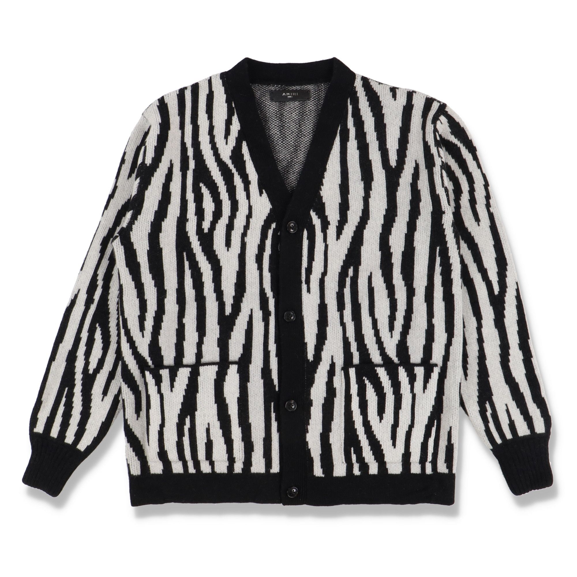 image of Amiri Zebra Jacquard Cashmere Cardigan in Black, Men's (Size Small)