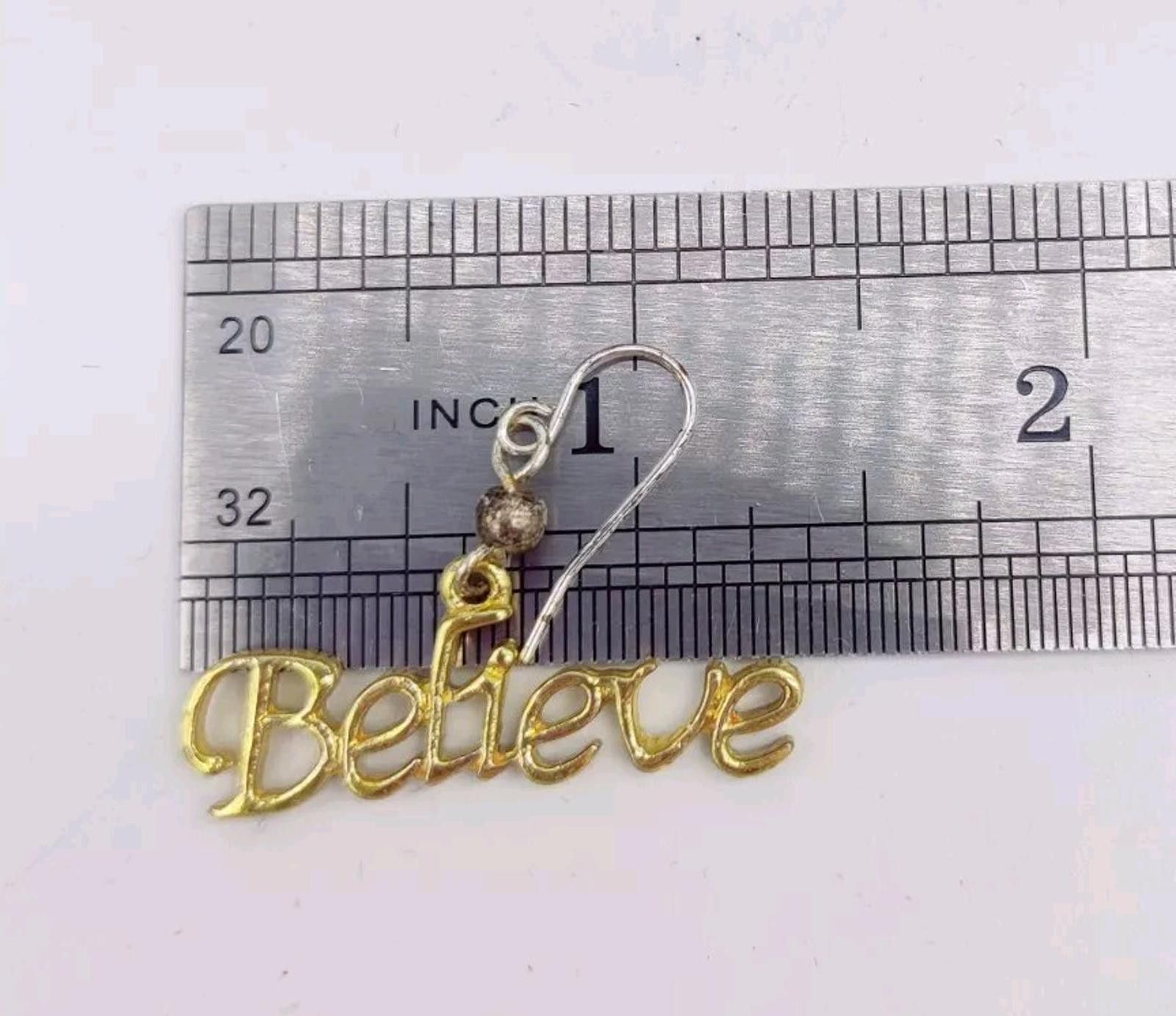 The Unbranded Brand BELIEVE Charm Earrings Gold Tone Pierced Hook Great For Chri Size ONE SIZE - 4 Thumbnail