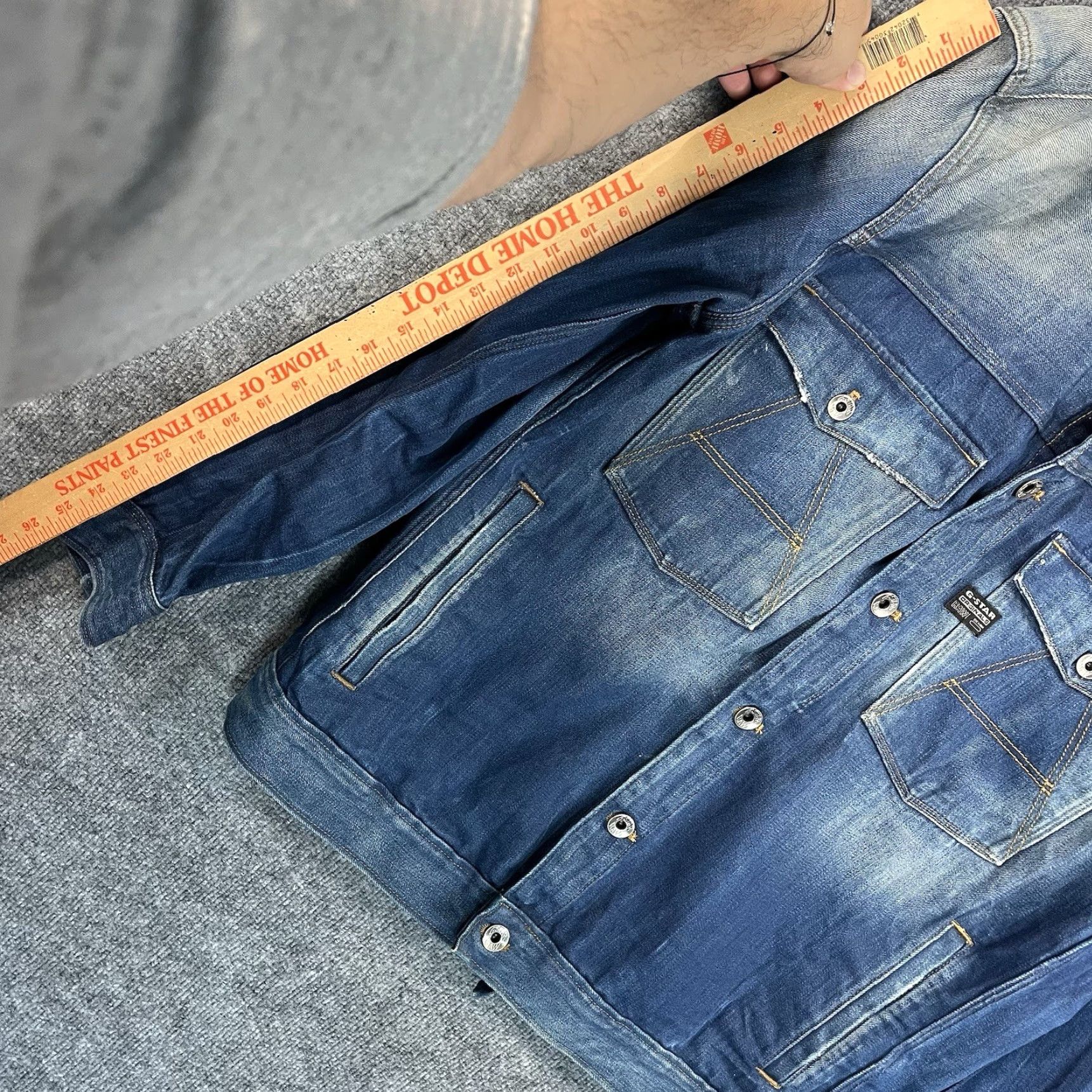 G-Star G-Star Raw Mens 3XL Jacket Blue Denim Jean Biker Faded RARE Size US 39 - 7 Thumbnail