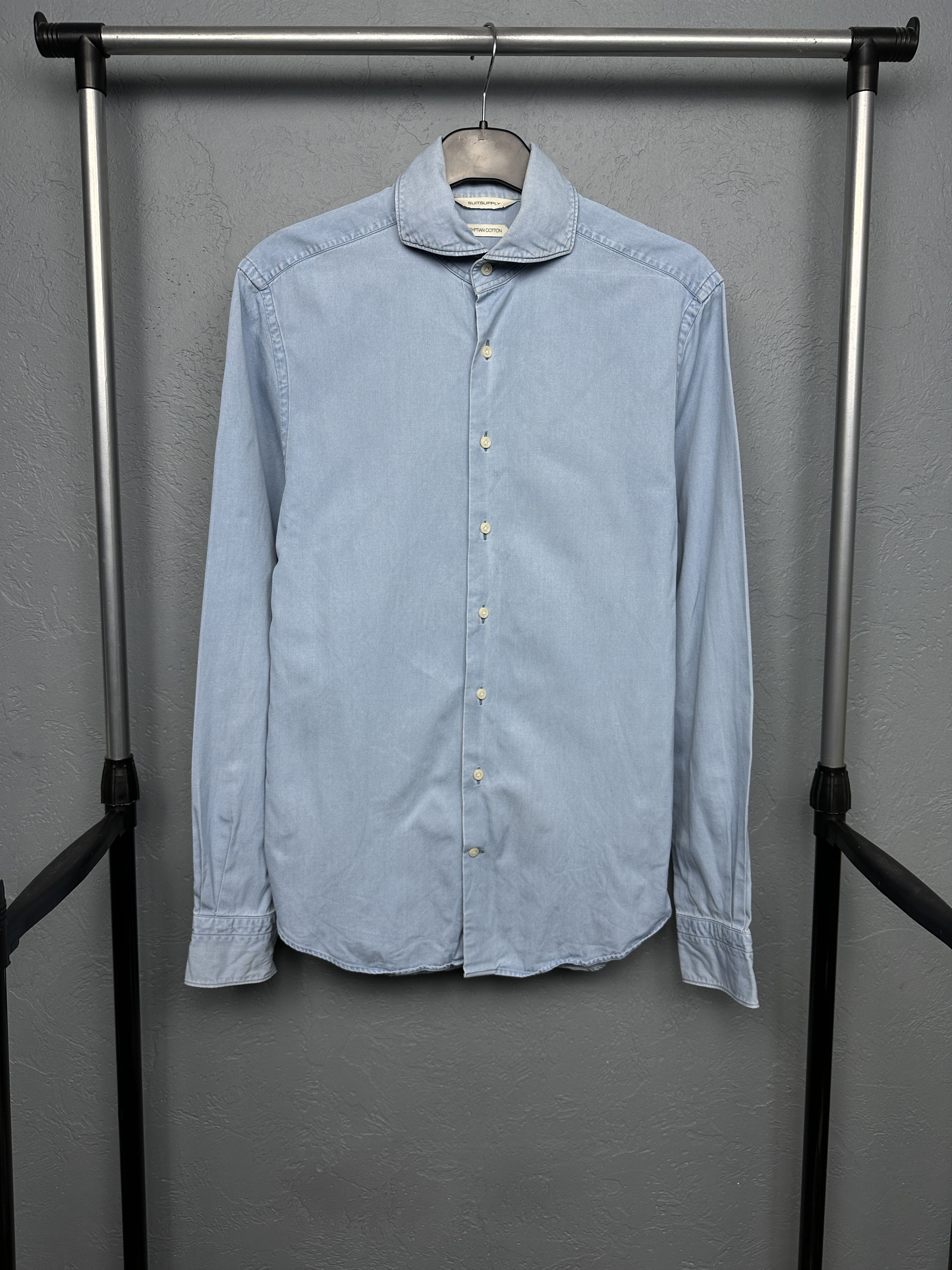 Suitsupply Suitsupply Egyptian Cotton Denim Mens Long Sleeve Shirt Size US M / EU 48-50 / 2 - 1 Thumbnail
