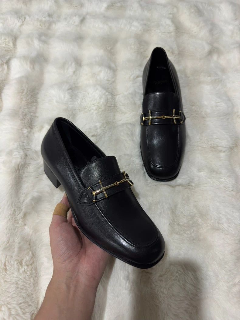 Saint Laurent Paris Saint Laurent Paris Black Gold Loafers shoes Size US 8 / EU 41 - 2 Thumbnail