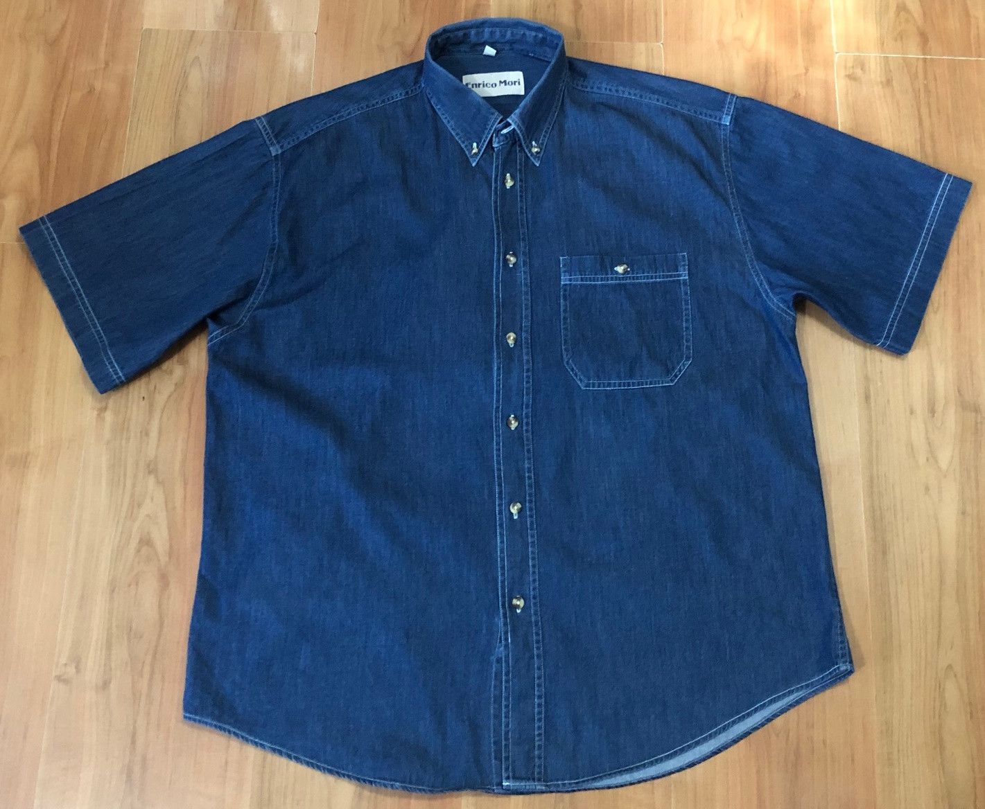 image of Men's Denim Shirt Blue Short Sleeve Size Xl