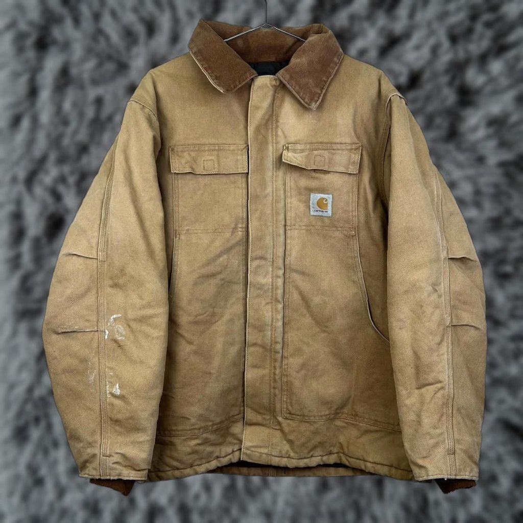 Carhartt VINTAGE Carhartt Insulated Jacket Mens XL Cotton Bomber Jacket Tan Brown Collar Casual Workwear Outdoors Mens Jacket Size US XL / EU 56 / 4 - 1 Thumbnail