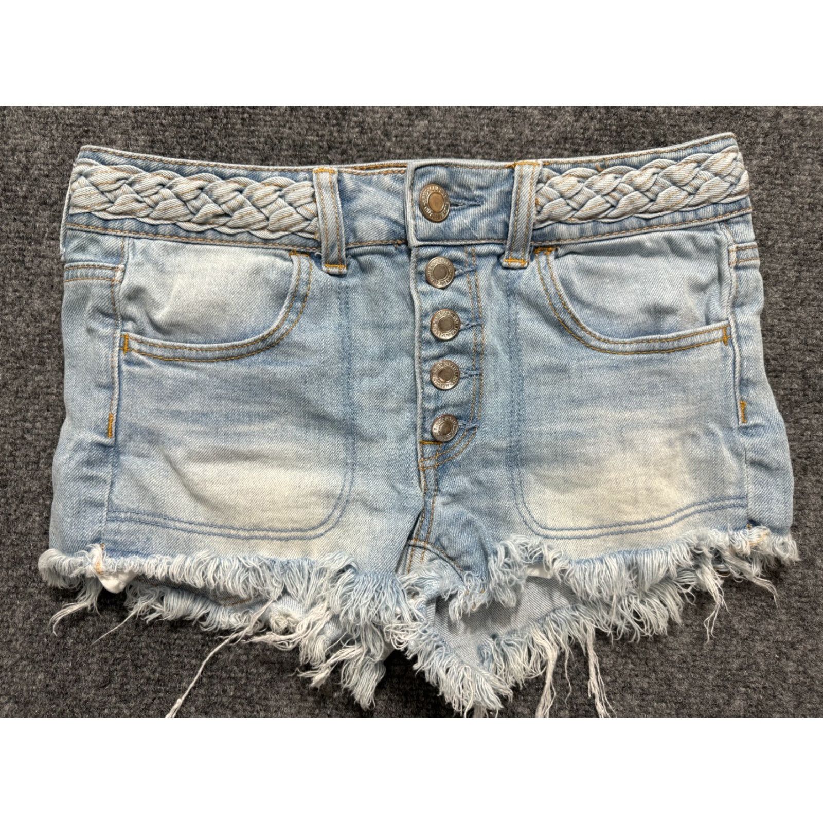American Eagle Outfitters VINTAGE American Eagle Shorties Women's 2 Light Blue Booty Braided Waist Hi Rise Casual Denim 2010s Womens Shorts Size US 4.5 / IT 34.5 - 2 Thumbnail
