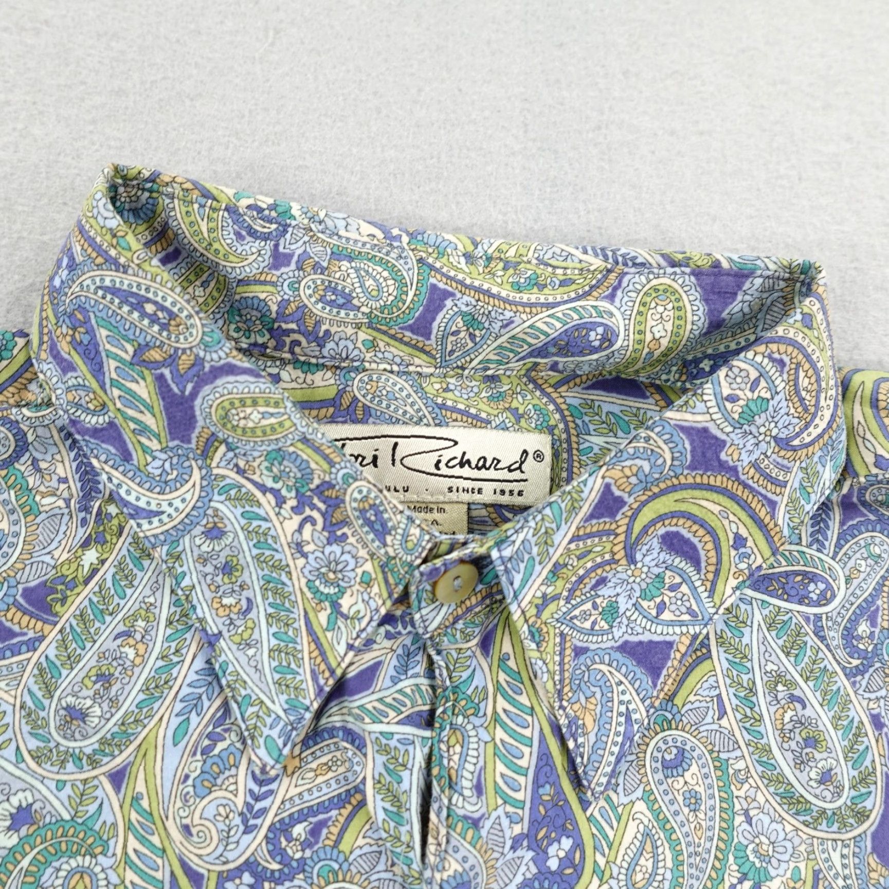 Tori Richard VINTAGE Tori Richard Shirt Hawaiian Aloha Camp Button-Up Mens Large Blue Green Paisley Tropical Size US L / EU 52-54 / 3 - 2 Thumbnail