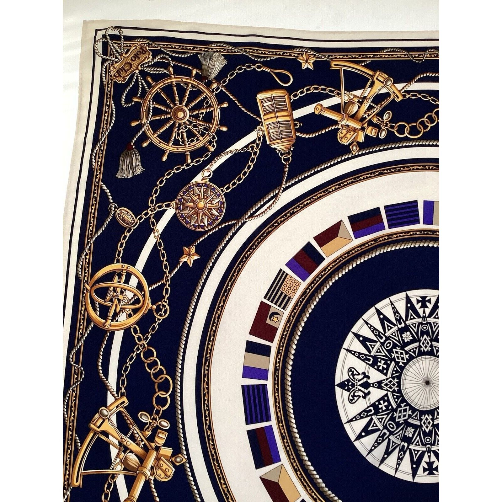 Other POLO CLUB Blue Navy Nautical Print Silk Scarf 35"- 34’’ E C Size ONE SIZE - 8 Thumbnail
