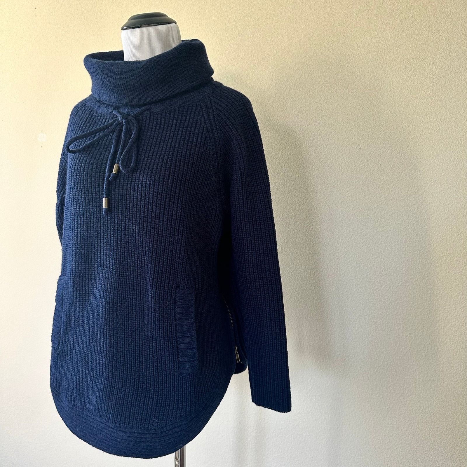 Other Kookai Navy Wool Chunky Knit Cowl Neck Sweater Size M Size M / US 6-8 / IT 42-44 - 3 Thumbnail