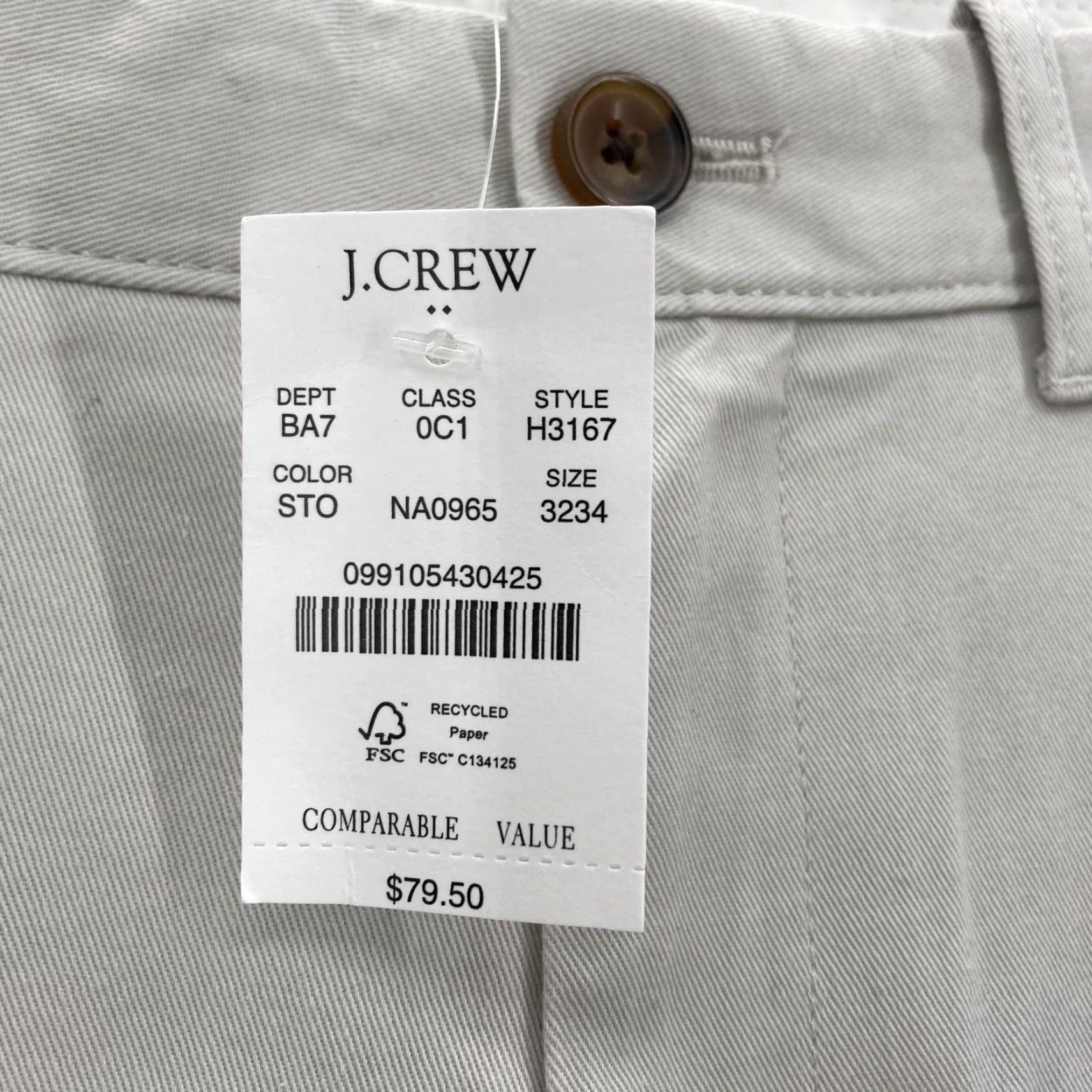 J.Crew J.Crew Chino Pants Mens 32x34 Gray Stone Flex Slim Stretch Twill Casual Preppy Tapered Pockets Zip Front Size US 32 / EU 48 - 4 Thumbnail