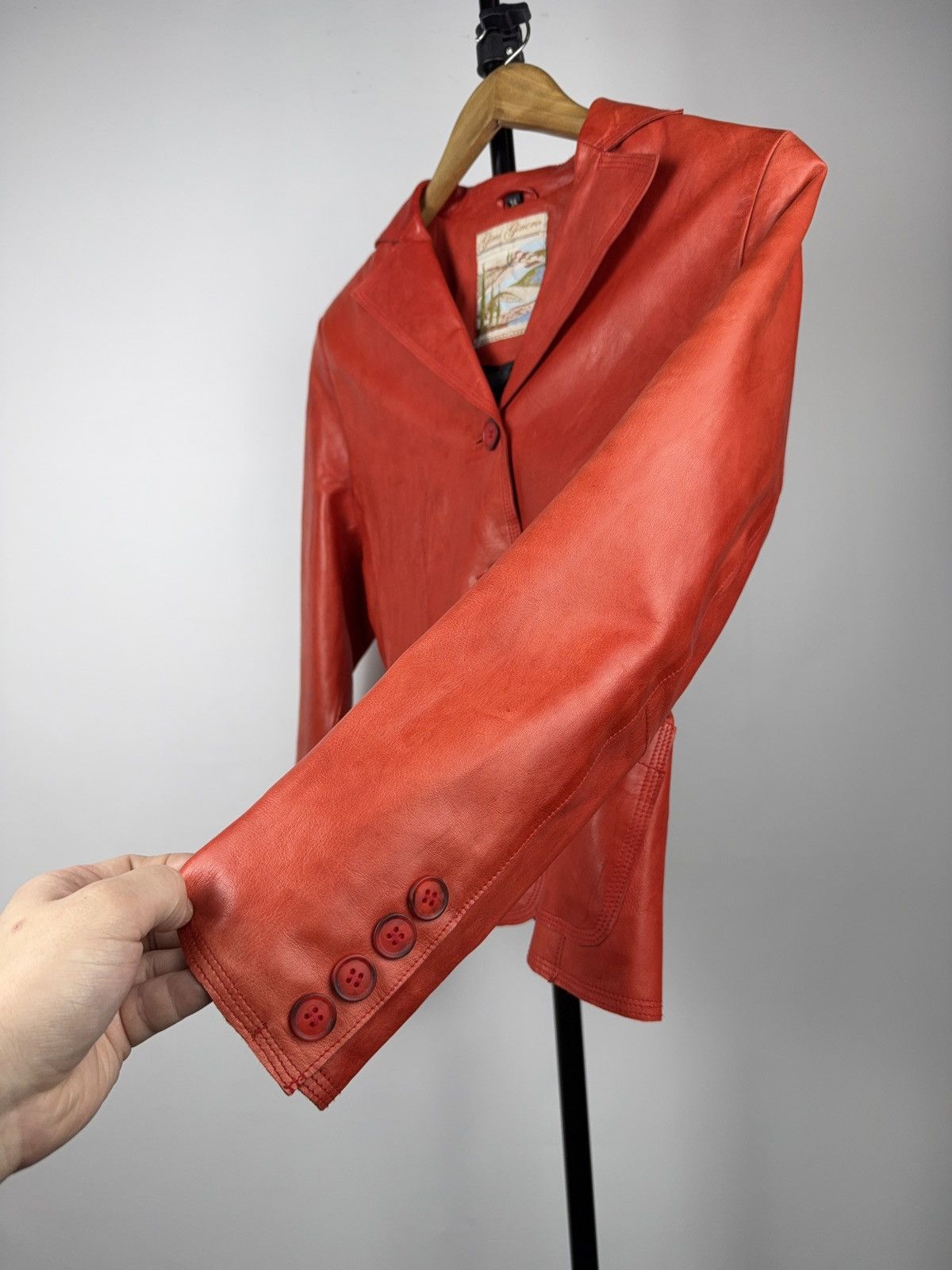 Genuine Leather Vintage Avant Garde Red Leather Blazer Jacket 90s Italian Size S / US 4 / IT 40 - 4 Thumbnail