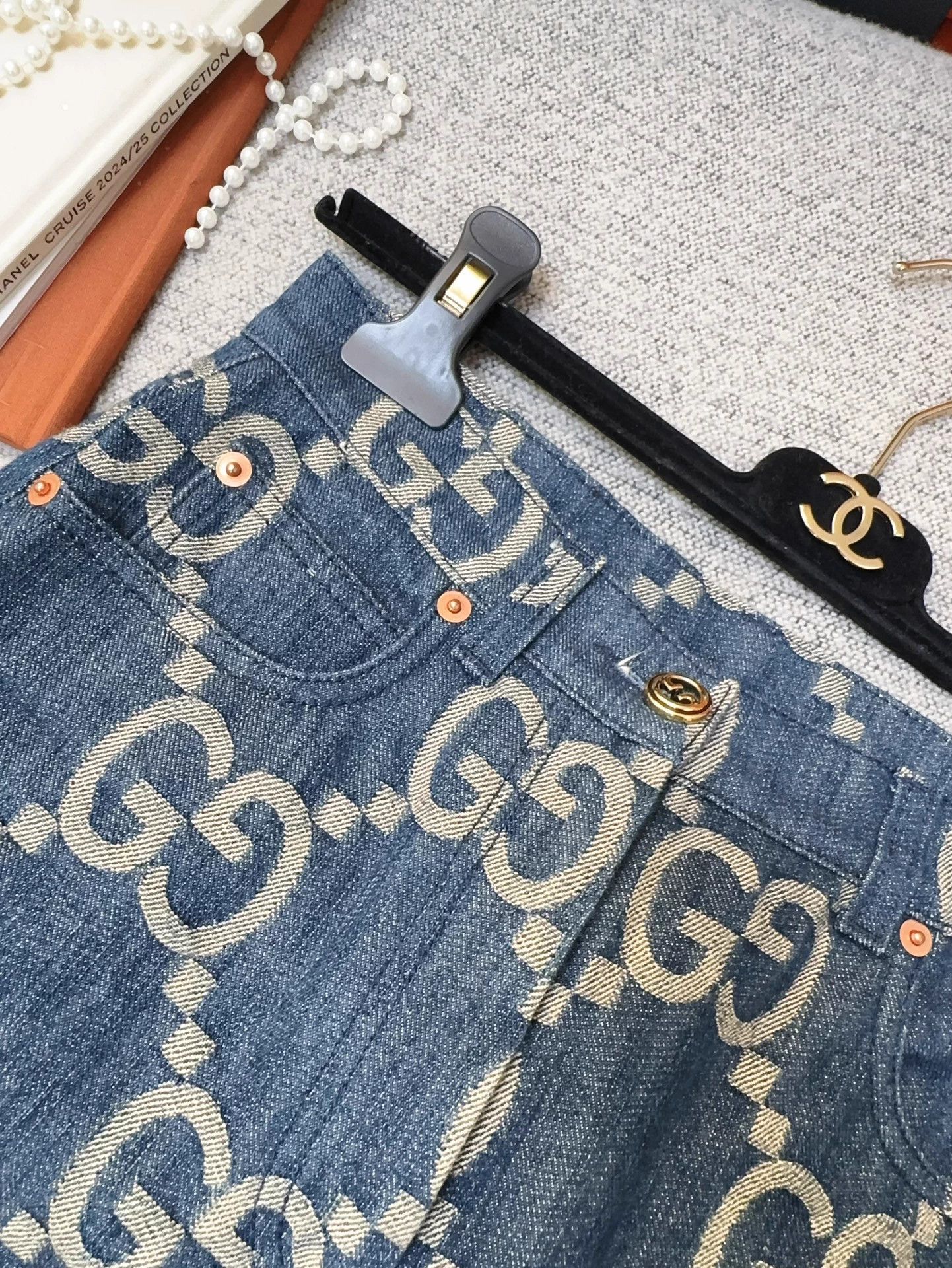 Gucci Gucci GG jacquard blue slim jeans 23 Size 23" - 6 Thumbnail