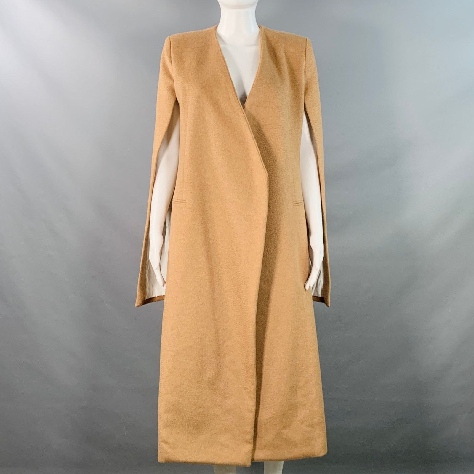 Ports 1961 Size 4 Tan Camel Hair Textured Open Front Cape Coat Size S / US 4 / IT 40 - 1 Thumbnail