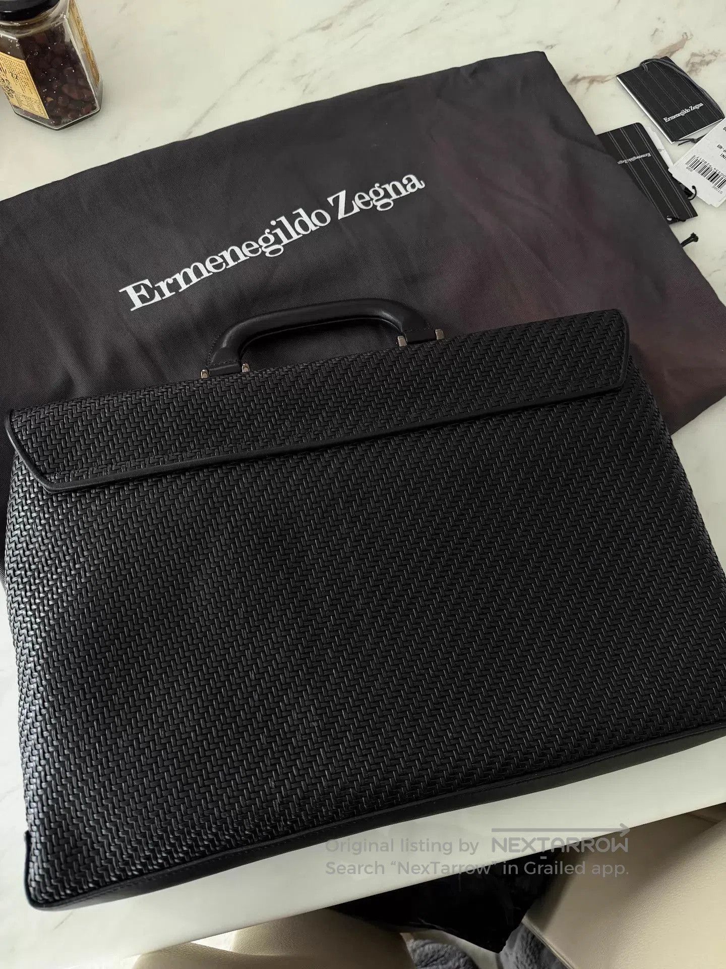 Ermenegildo Zegna Black Woven Briefcase with Lock Closure. Size ONE SIZE - 4 Thumbnail