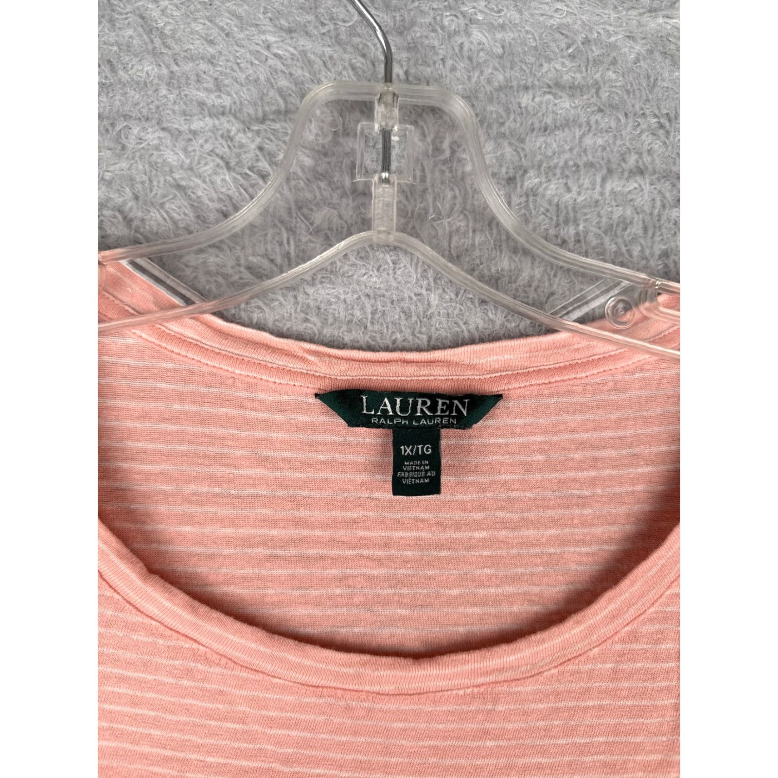 Ralph Lauren Lauren Ralph Lauren Women's Short Sleeve Pink Stripe T-Shirt 1X All Seasons Casual Size XL / US 12-14 / IT 48-50 - 7 Thumbnail