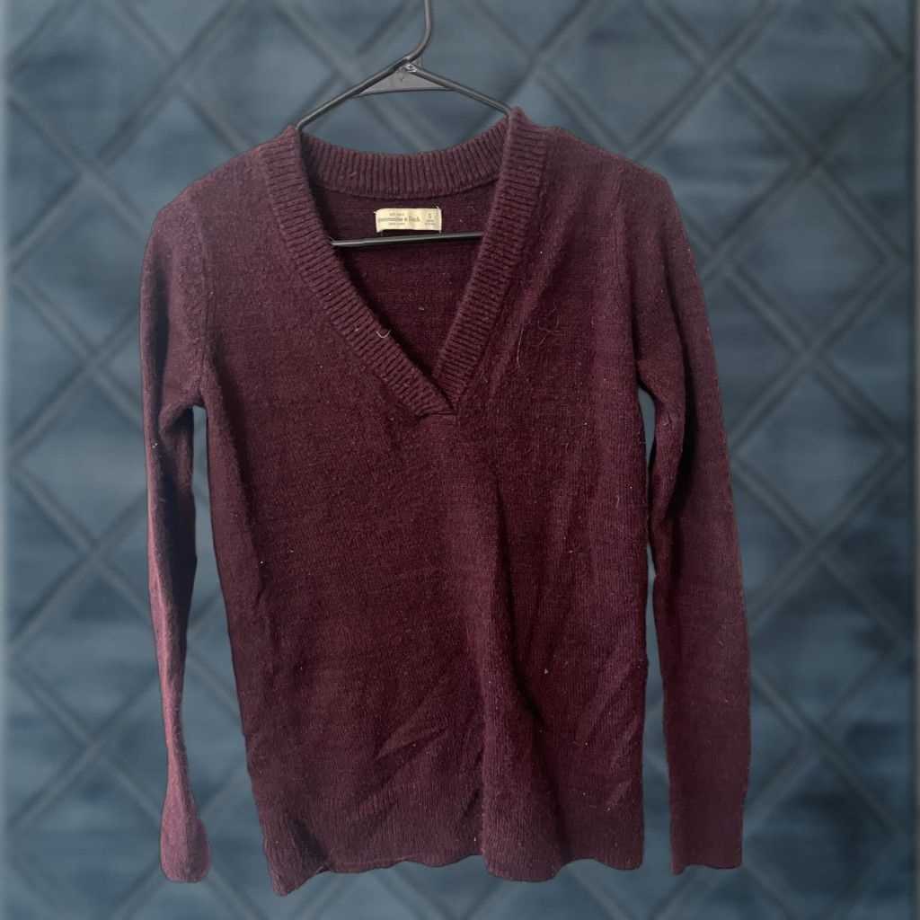 Abercrombie & Fitch Abercrombie & Fitch Sweater Womens V-Neck Wool Blend Maroon Sz S Open-Knit Pullover Casual Business City Preppy Size S / US 4 / IT 40 - 1 Thumbnail