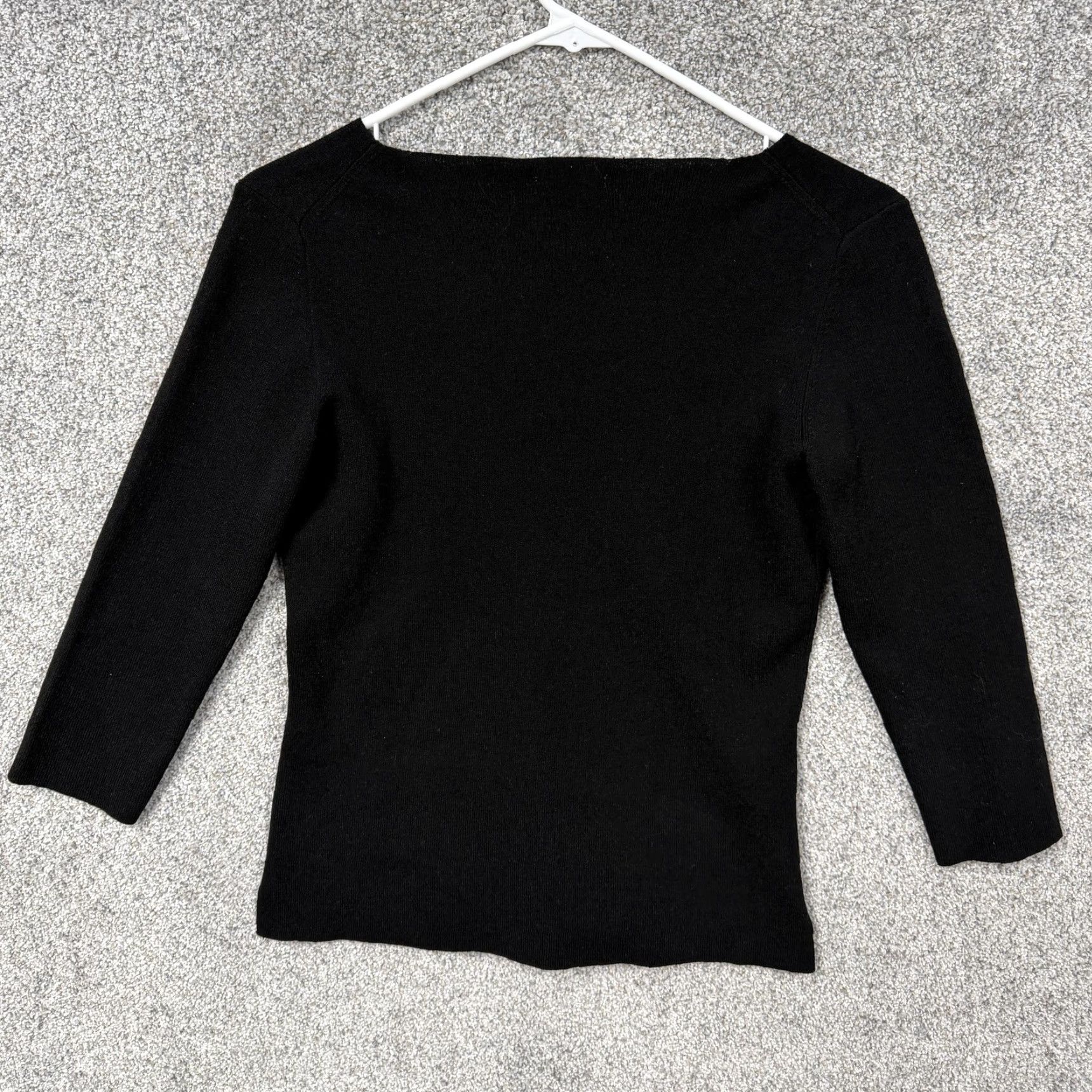 Vintage Erik Stewart Knit Top Medium Minimalist Layering Office Chic Dark Romantic Vamp Shirts Womens Black V-Neck 3/4 Sleeve Knit Sweater Size M / US 6-8 / IT 42-44 - 7 Thumbnail