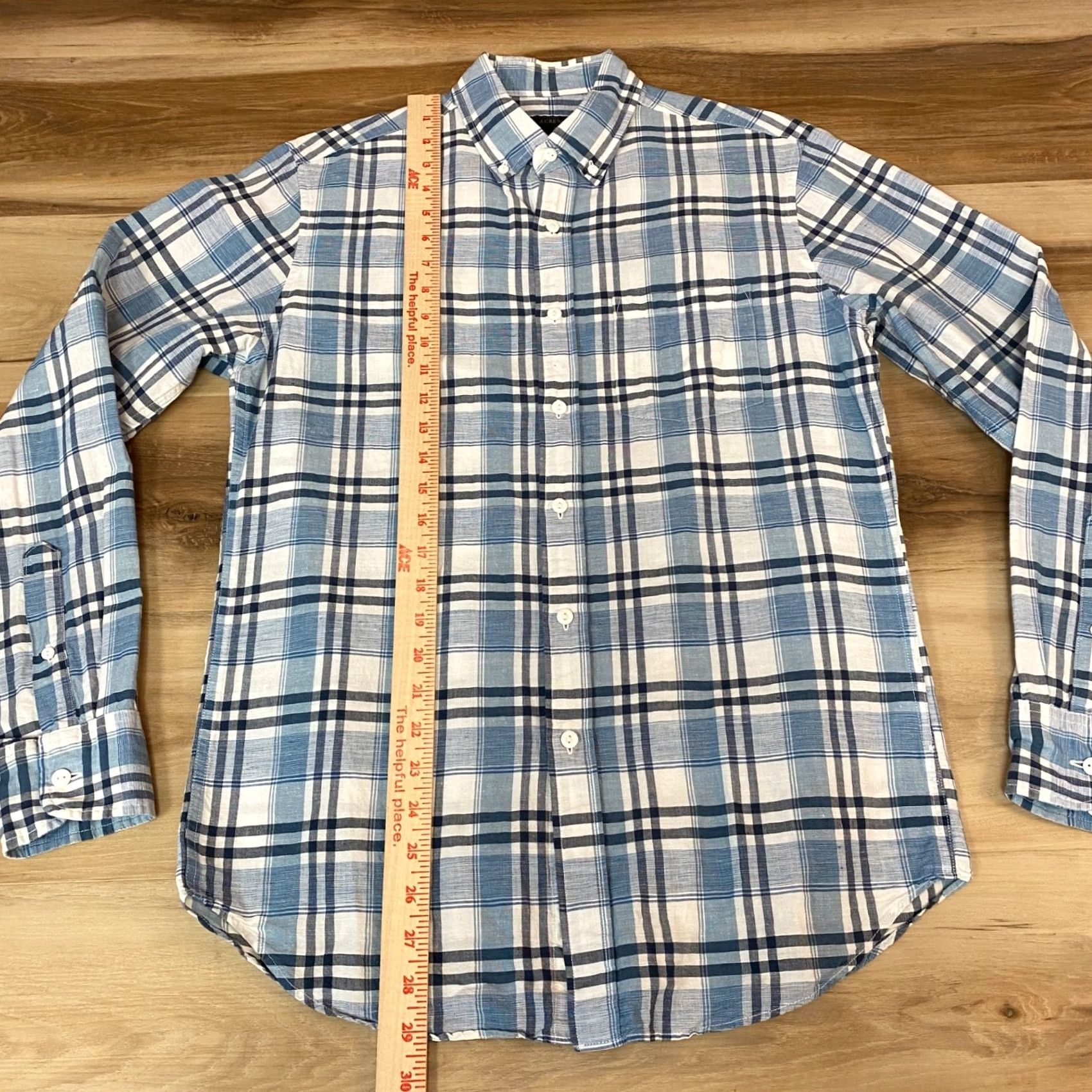 J.Crew J.CREW Shirt Mens Small Blue Plaid Button-Down Linen Cotton Long Sleeve Pocket Size US S / EU 44-46 / 1 - 7 Thumbnail