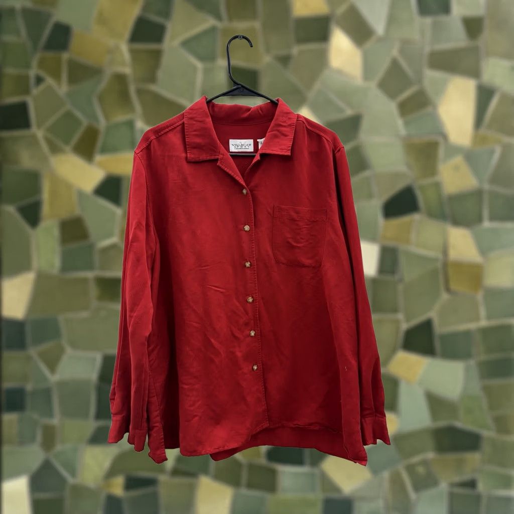 Vintage Villager Sport Womens Button Up Shirt XL Red Long Sleeve Shirt Womens XL Red Size XL / US 12-14 / IT 48-50 - 1 Thumbnail
