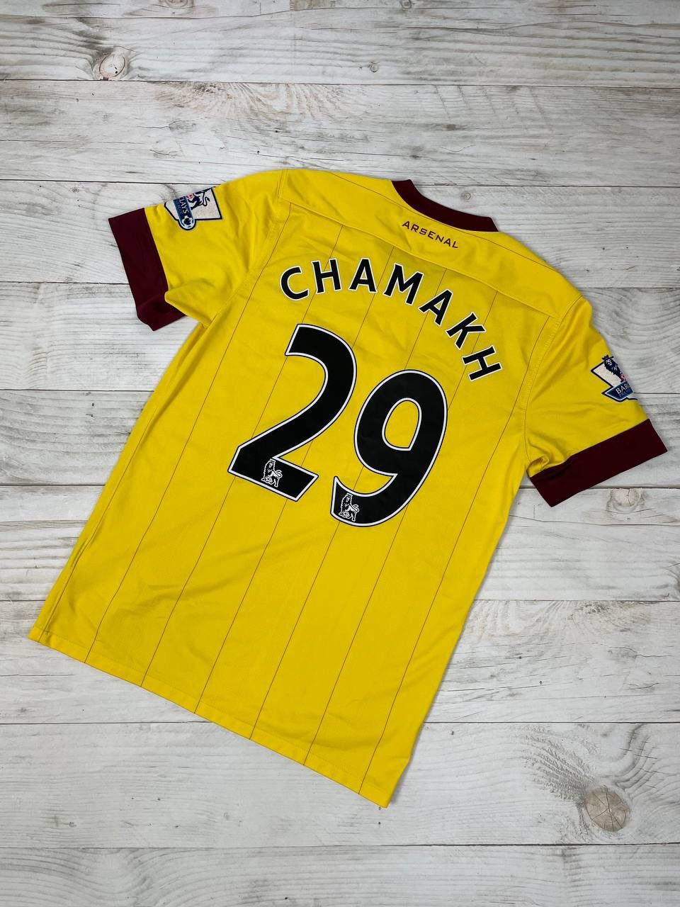 image of Fifa World Cup x Nike Arsenal 2010 2011 Away Chamakh 29 Shirt Soccer Jersey in Yellow (Size Small)