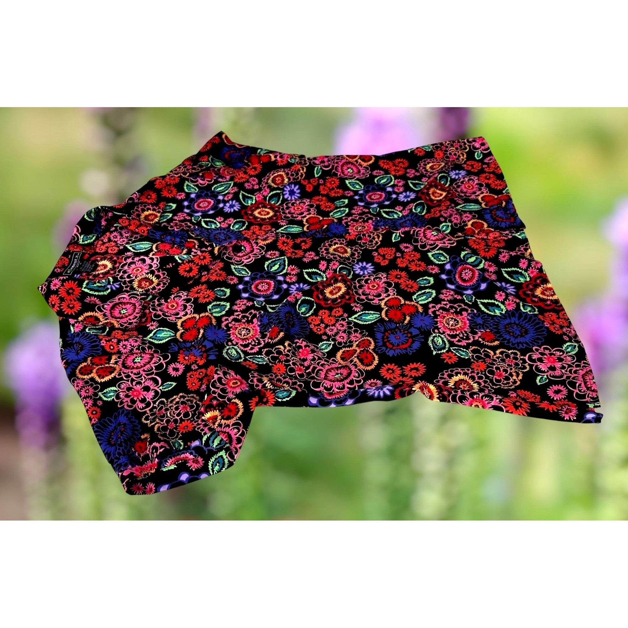 Vintage VTG Elementz Blouse Woman 1X Black Floral Shirt Button Short Size XL / US 12-14 / IT 48-50 - 6 Thumbnail