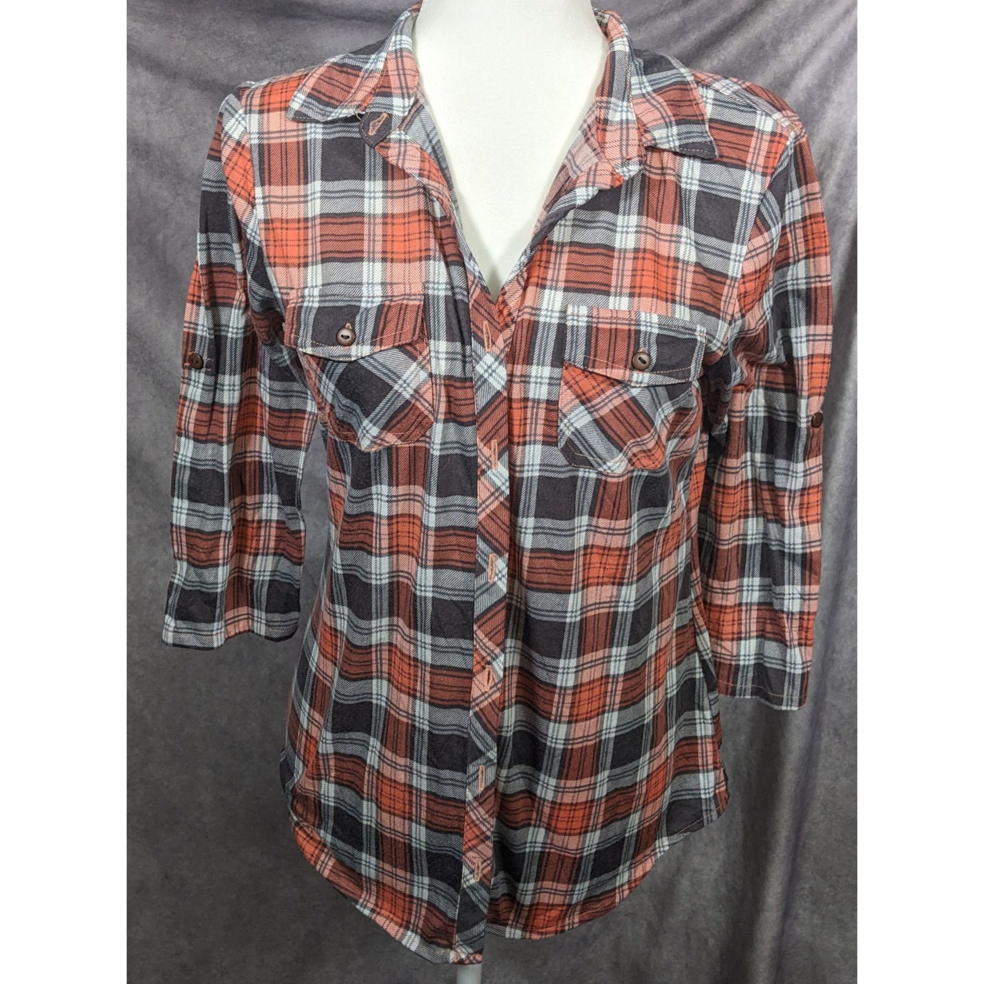 Other Eden & Olivia Grey And Orange Plaid Button Down Shirt Size S / US 4 / IT 40 - 6 Thumbnail