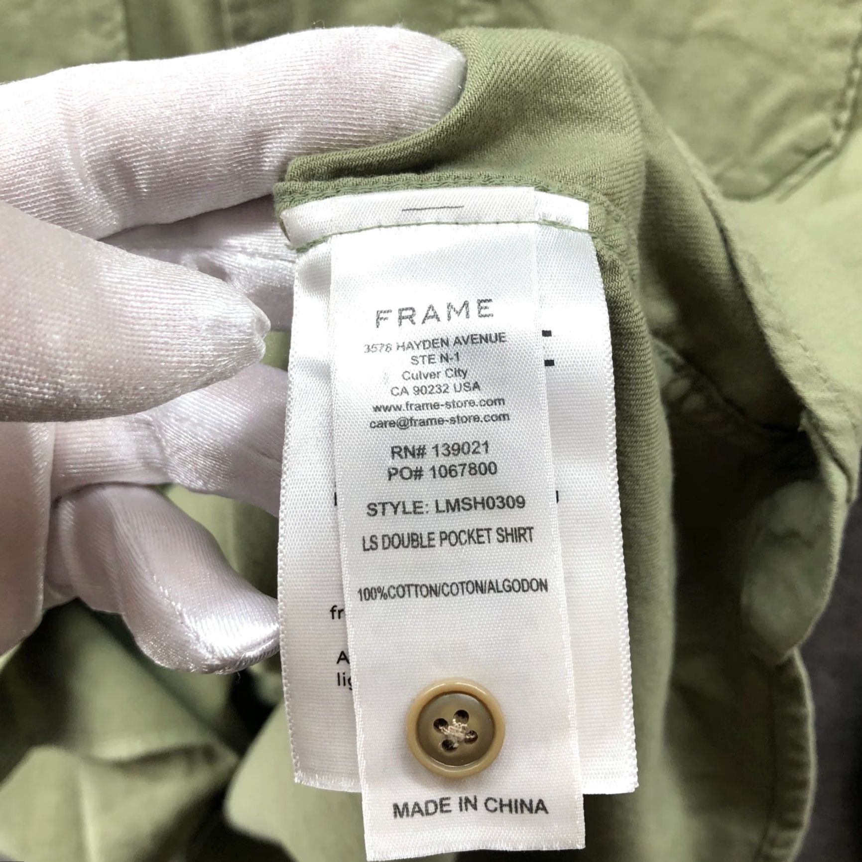 Frame FRAME Long Sleeve Button-Up Shirt Mens L Sage Green Classic Fit Double Pocket Size US L / EU 52-54 / 3 - 6 Thumbnail