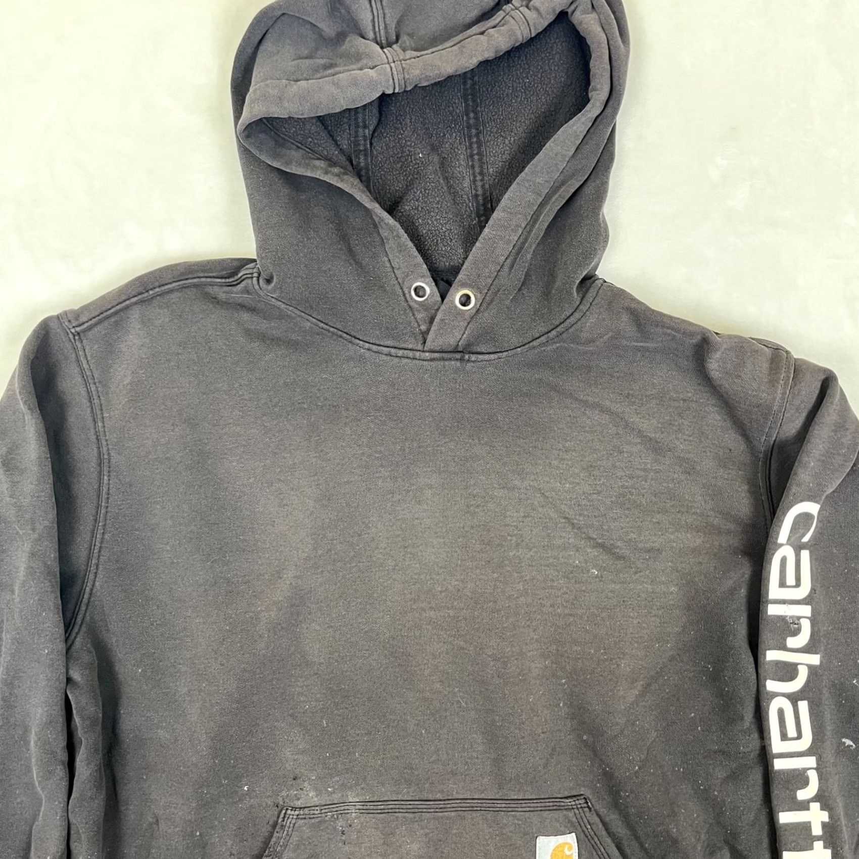 Carhartt Carhartt Hoodie Sweatshirt Mens Large Black Spell Out Arm Sun Faded Thrashed Size US L / EU 52-54 / 3 - 4 Thumbnail
