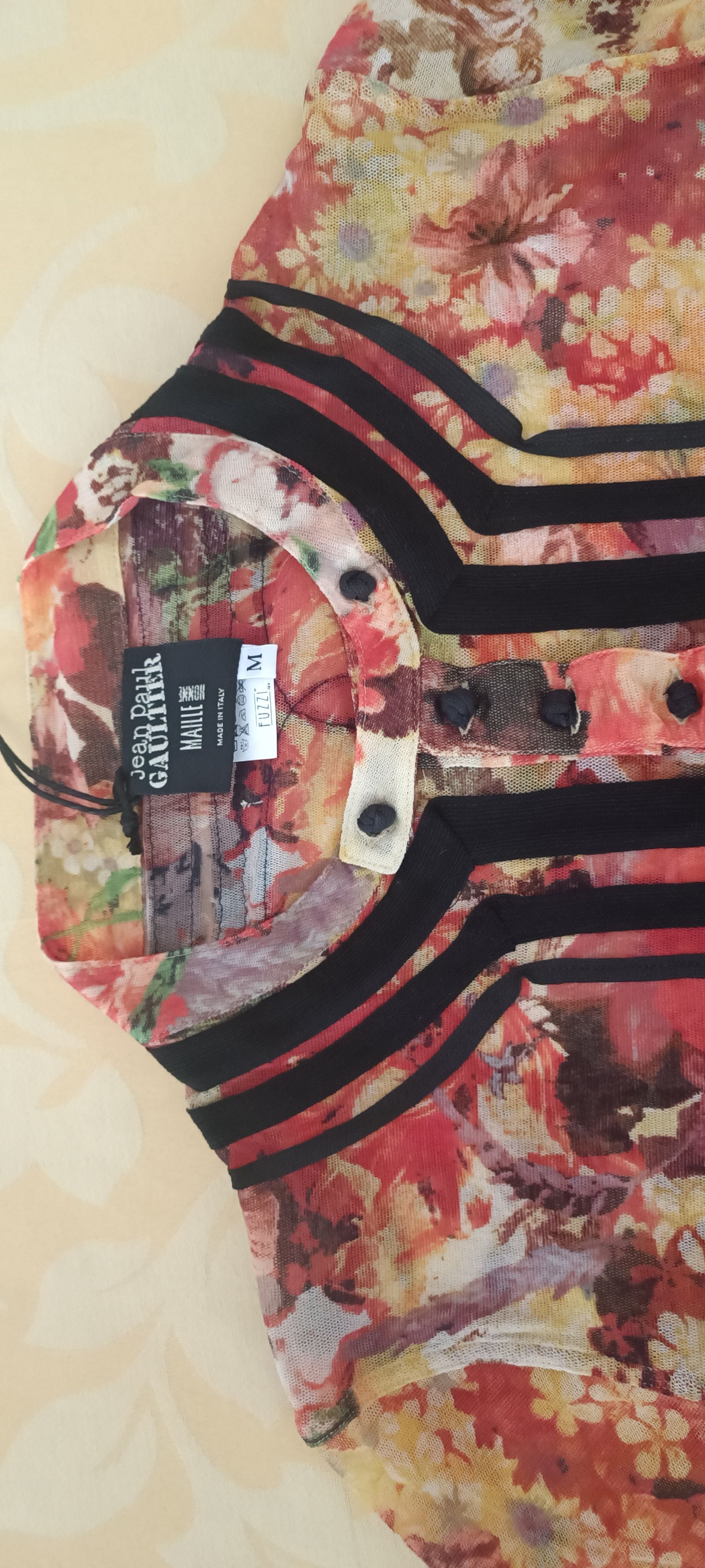 Jean Paul Gaultier 2000's- mesh flower knit top, with mandarin collar Size US M / EU 48-50 / 2 - 5 Thumbnail