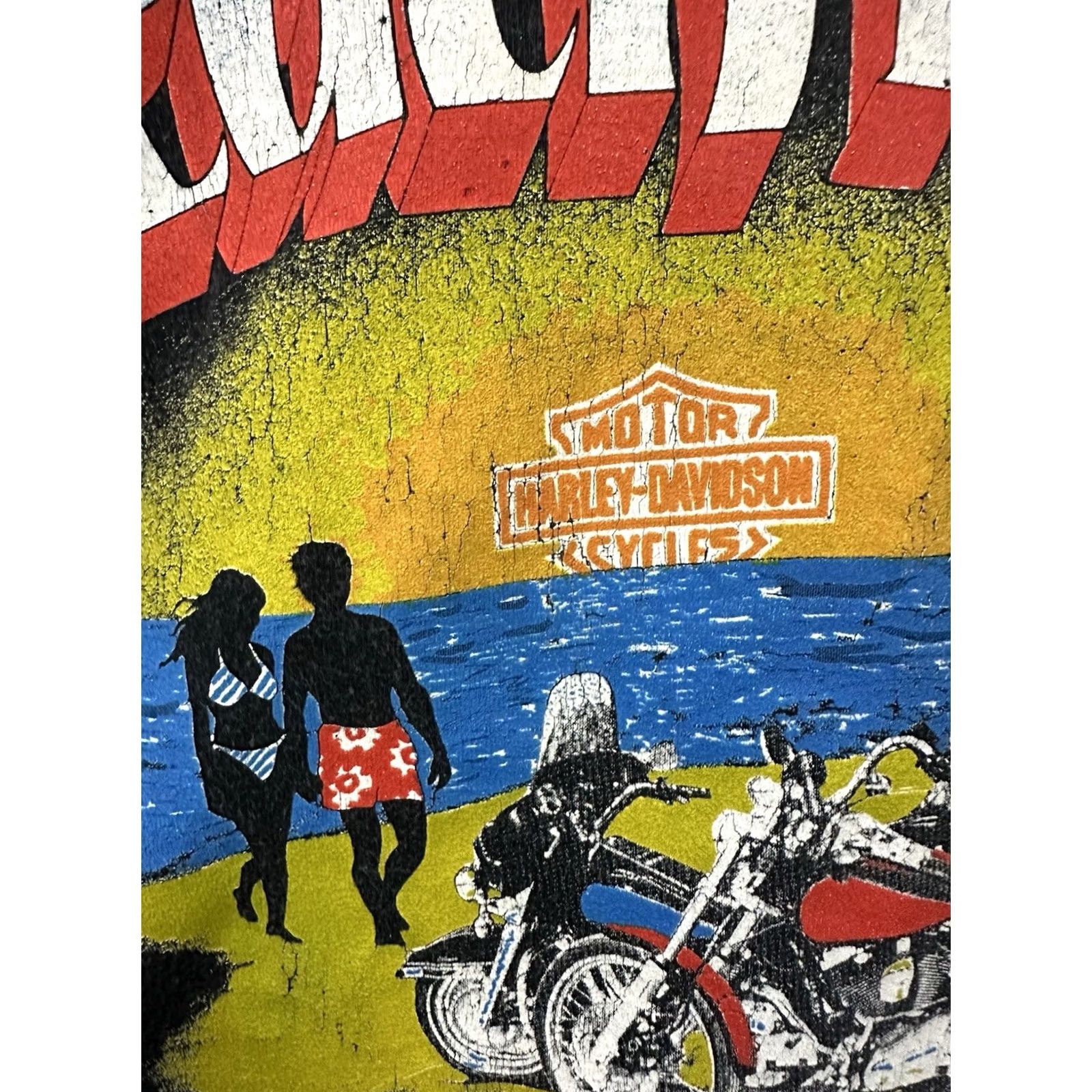 Harley Davidson VINTAGE 80s Harley-Davidson Beach Rally Sunset Babe Biker Thin T-Shirt Size L Black Mens Size US L / EU 52-54 / 3 - 5 Thumbnail